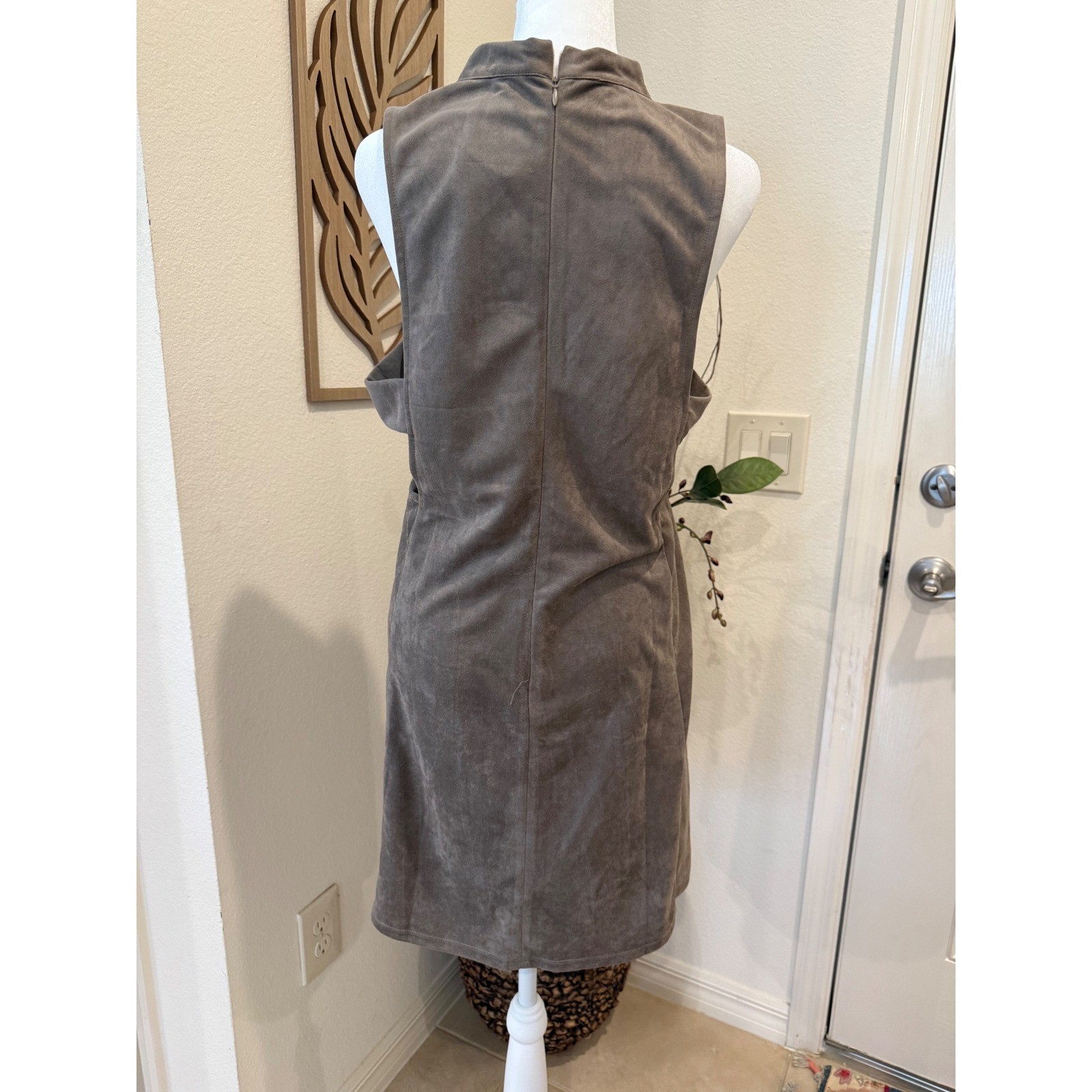 Ontwelth Faux Suede Mock Neck Sleeveless Shift Dress Taupe Brown Womens Large