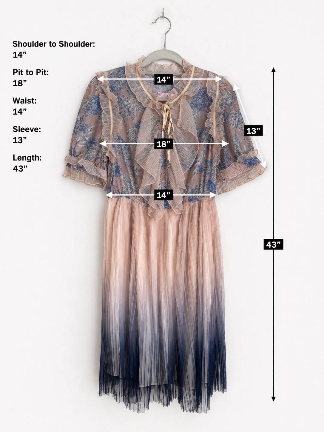 Chicwish Gradient Pleated Mesh Tulle Midi Dress Romantic Ruffle Size L NWT