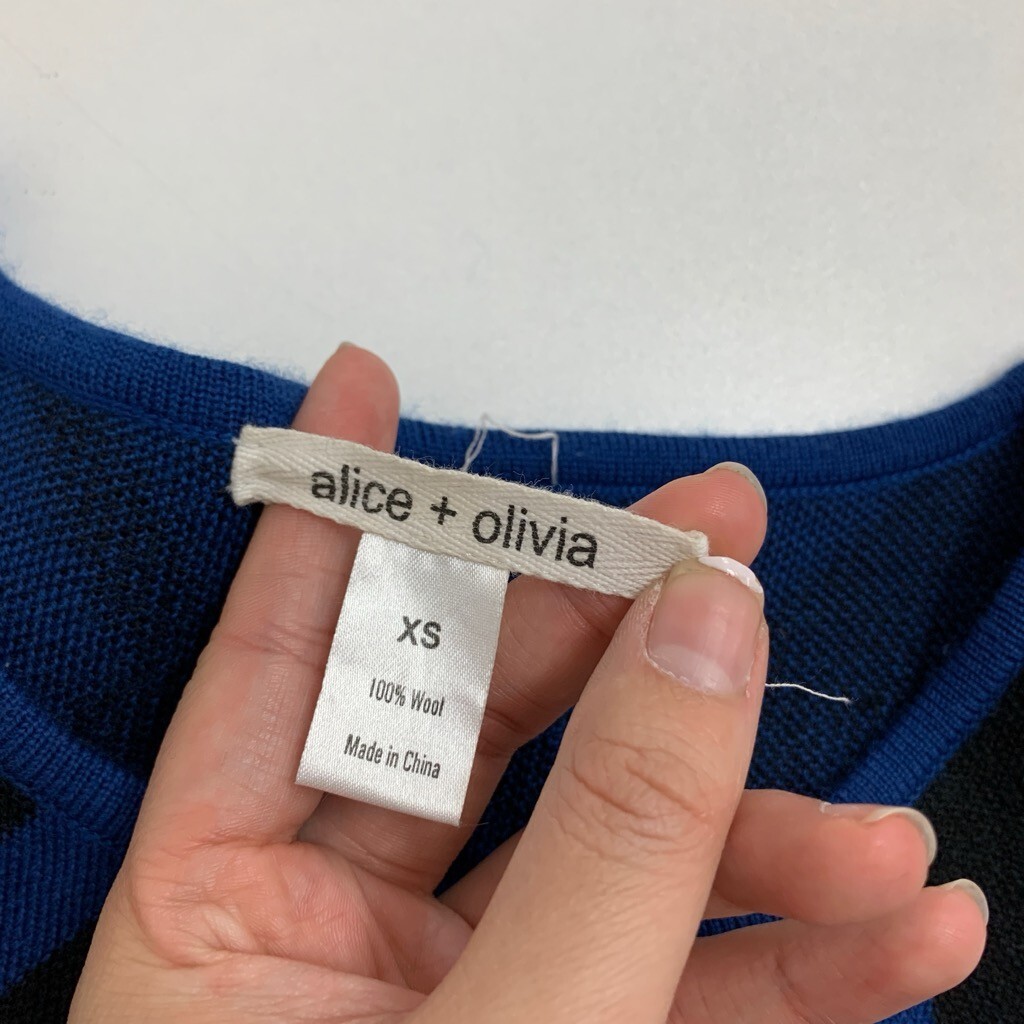 Alice + Olivia Dress Women Extra Small Cobalt Black Wool Chevron Pockets *READ