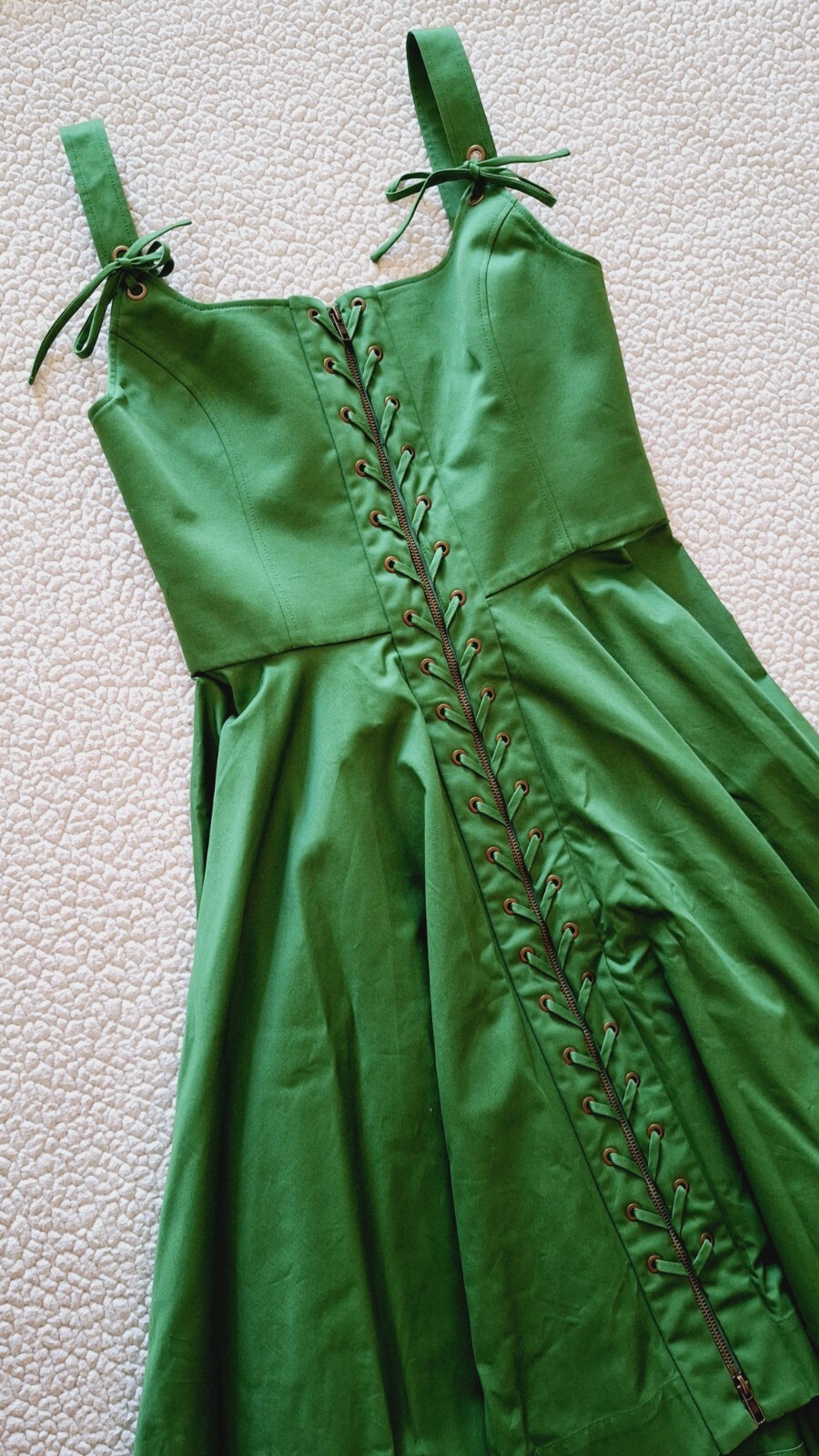 MONSE Laced Front Asymmetric Stretch Cotton Midi Dress Green Sz 10 Org $1,290
