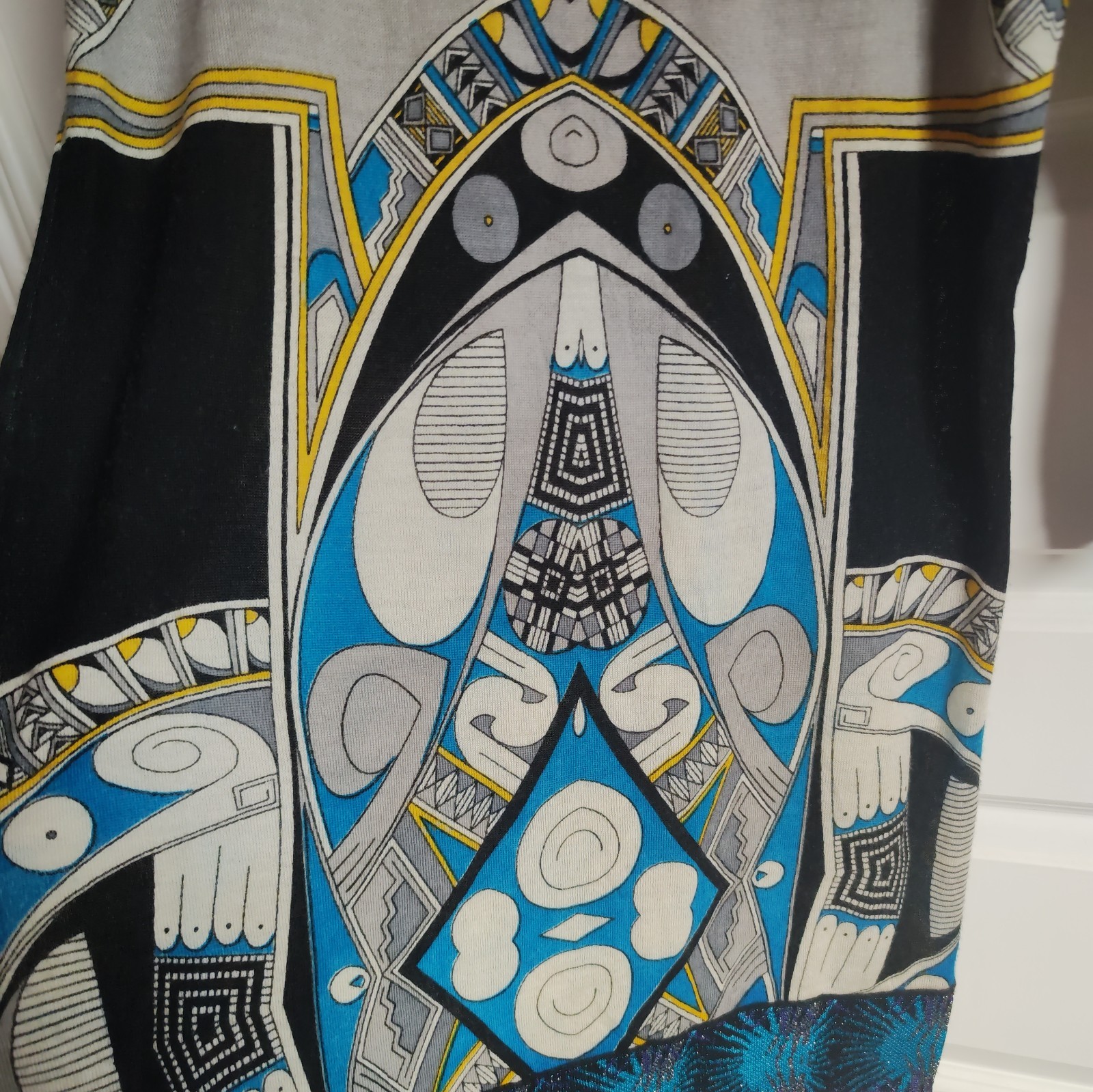 Custo Barcelona Blue Black Graphic Print Mini Dress Tunic Size XL STAIN