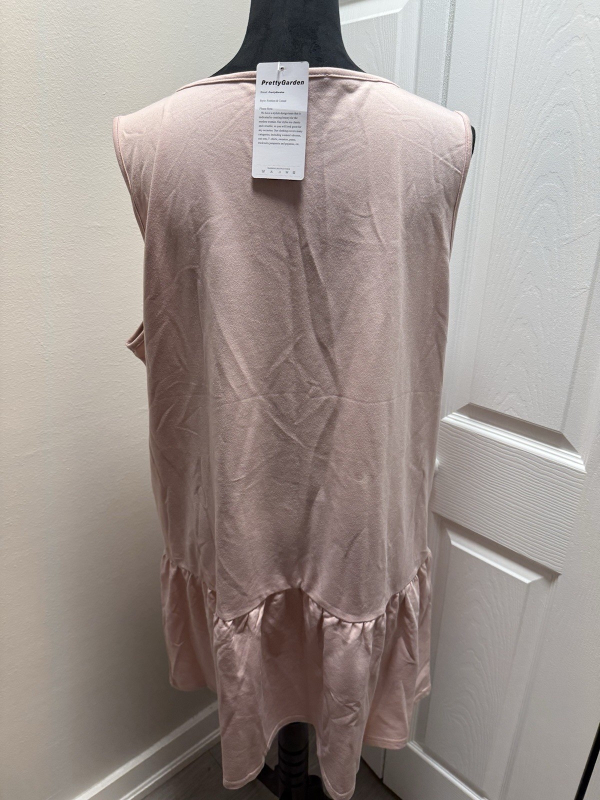 PrettyGarden Pink Solid Maxi Dress Round Neck Sleeveless Ruffle Pockets XXL