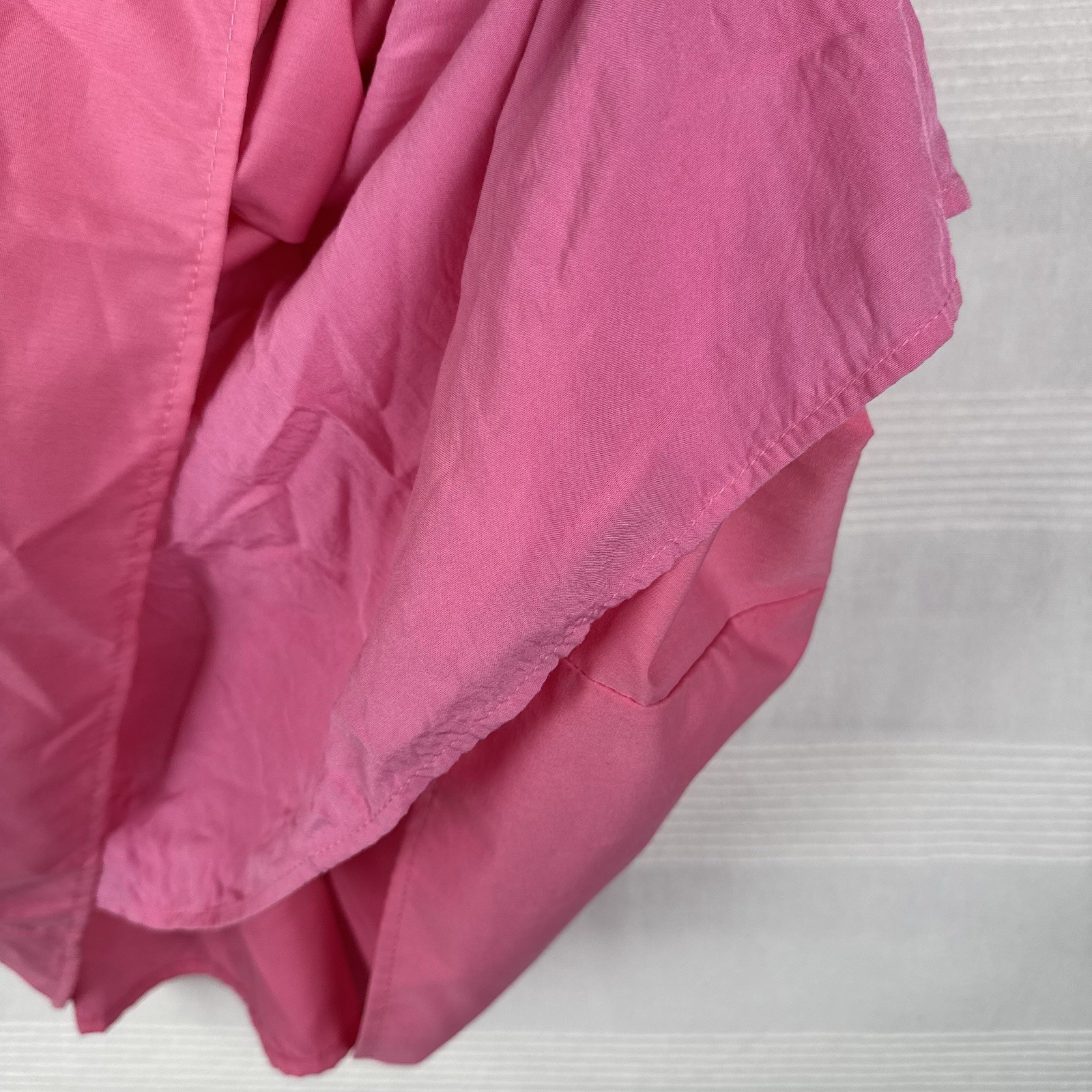 Pink Ruffle Flutter Pleated VNeck Mini Lined Dress Sleeveless Cotton Medium