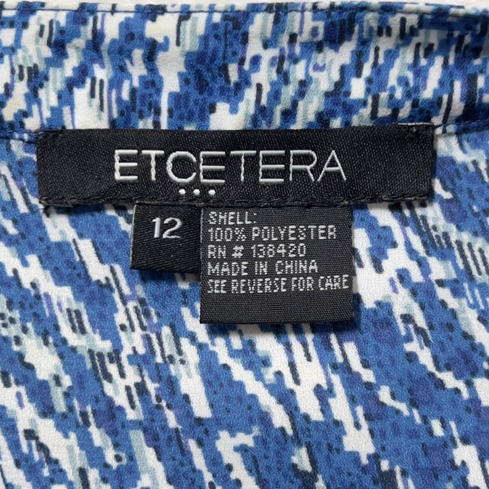 Etcetera V-Neck Roll Tab Shift Dress Womens Sz 12 Blue Green Colorblock