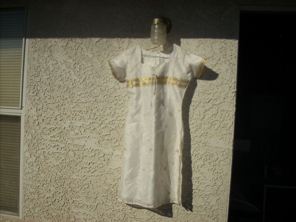 white dress with gold colored trim medium CHECK MEASUREMENTS IN DESCRIPTION