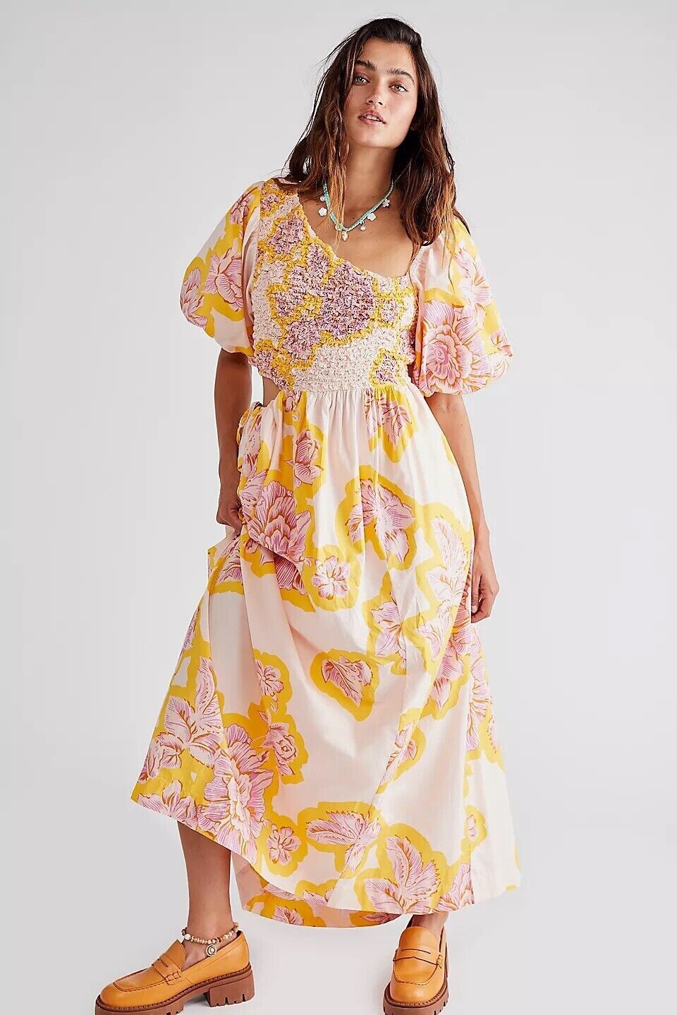 New Free People Kalina Printed Midi Dress Size Large MSRP: $168