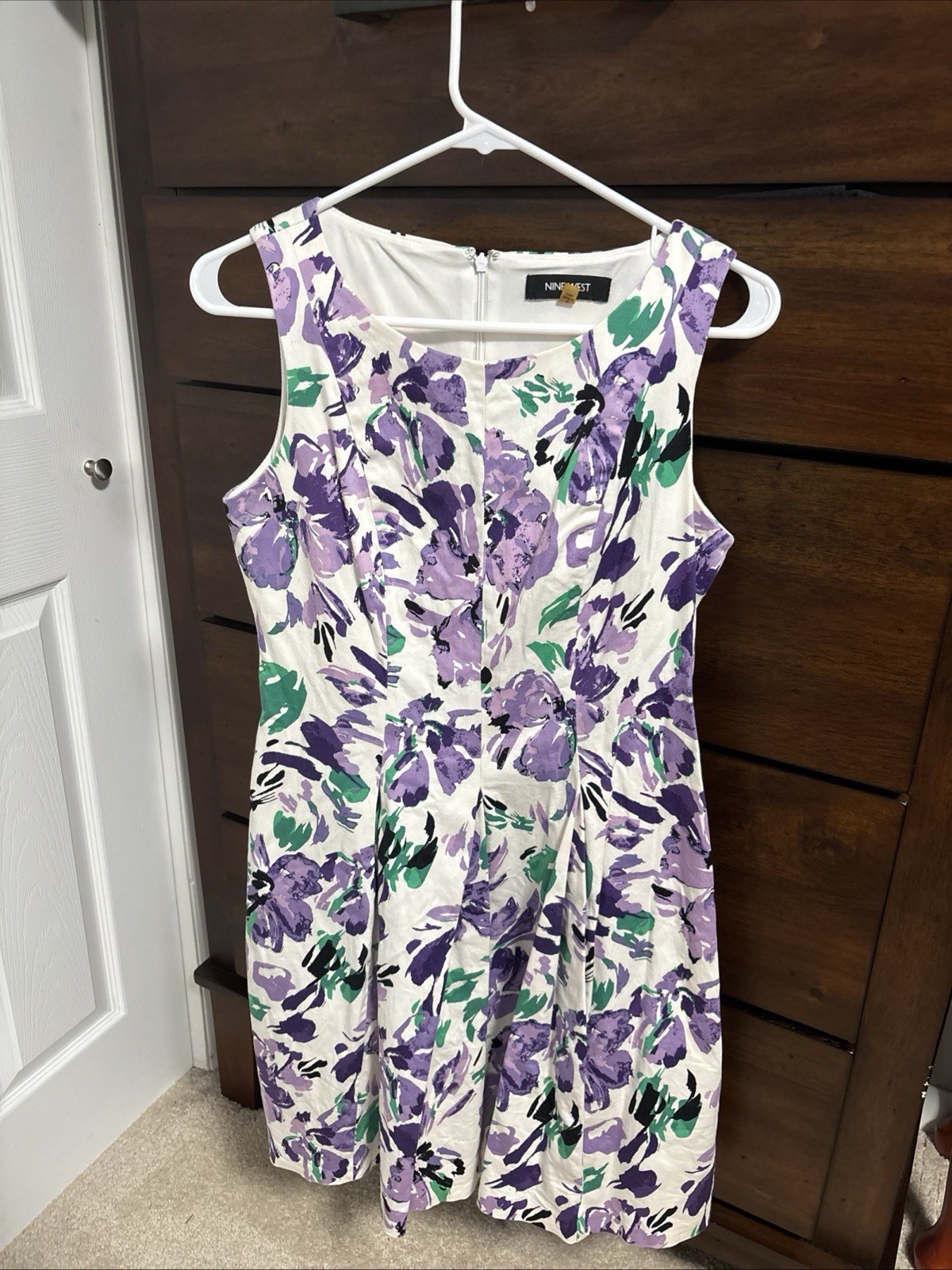Nine West White/Purple/Green Floral Print Sleeveless Dress size 6 women’s