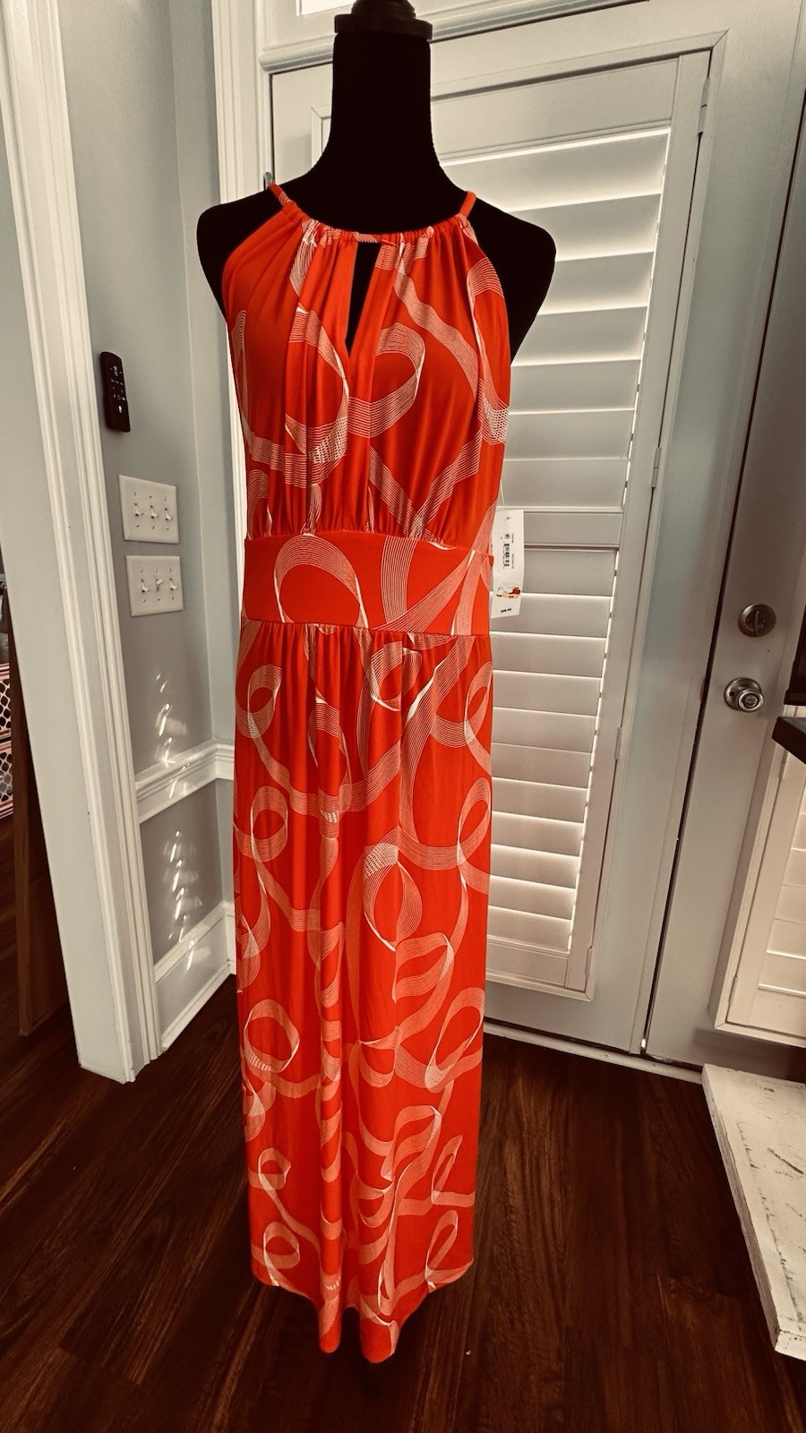 NWT Elegant Red / White Halter Maxi Dress by London Times SIZE 14 MSRP 89.00