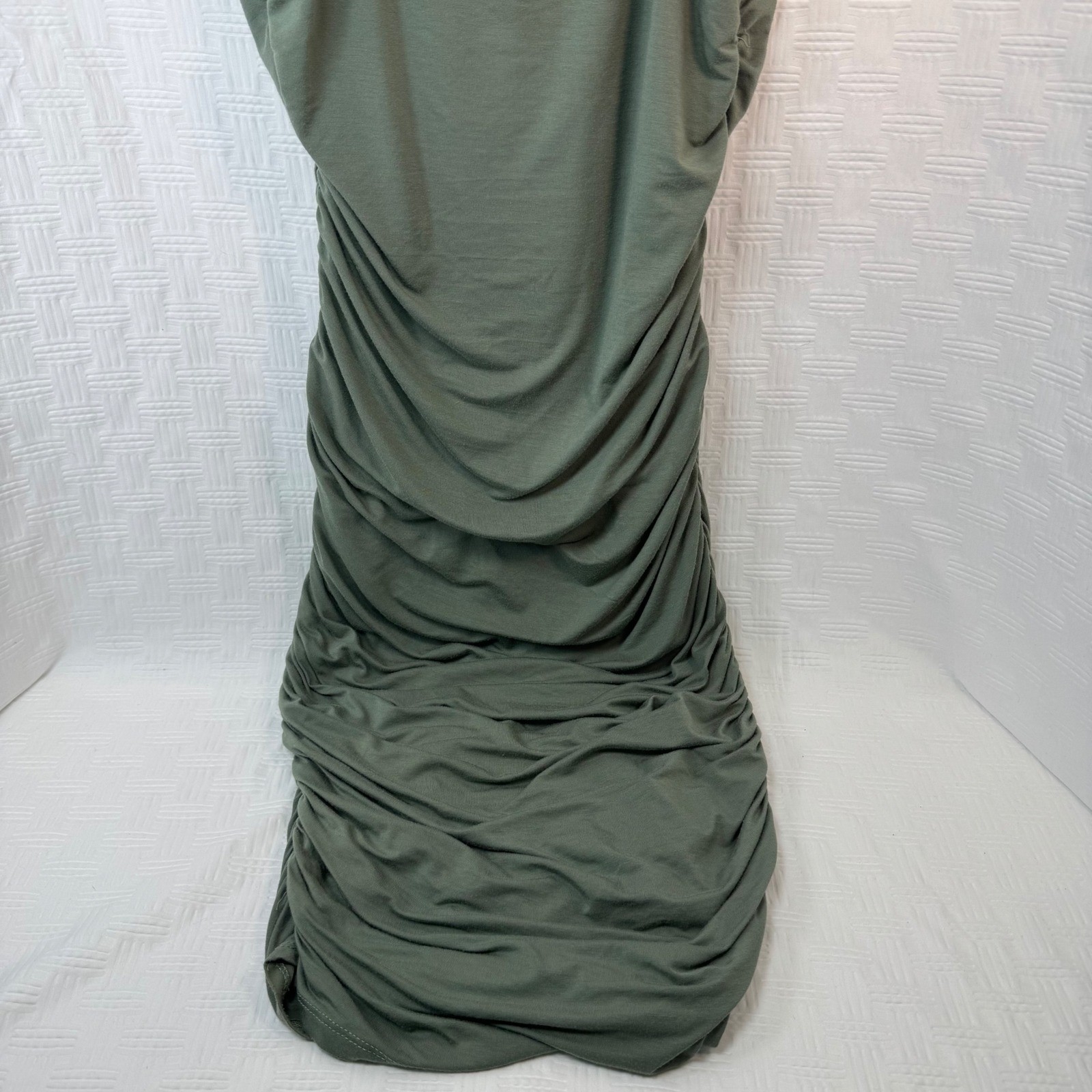 Windsor Olive Green Ruched Bodycon Midi Dress Spaghetti Strap / Sku 0241