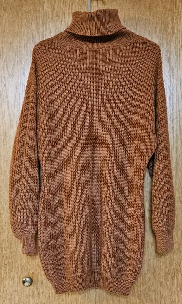 HERA Collection Camel Brown Knit Balloon Turtleneck Sweater Dress Women’s Size S