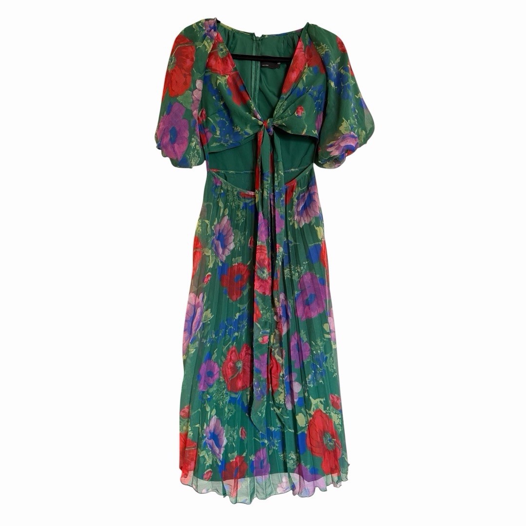 ASOS Floral Tie-Front Pleated Midi Dress with Cut-Out Size 2