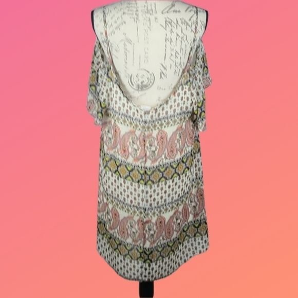 Paisley Cold Shoulder Hi-Lo Fully Lined Cream Peach Multicolor Dress