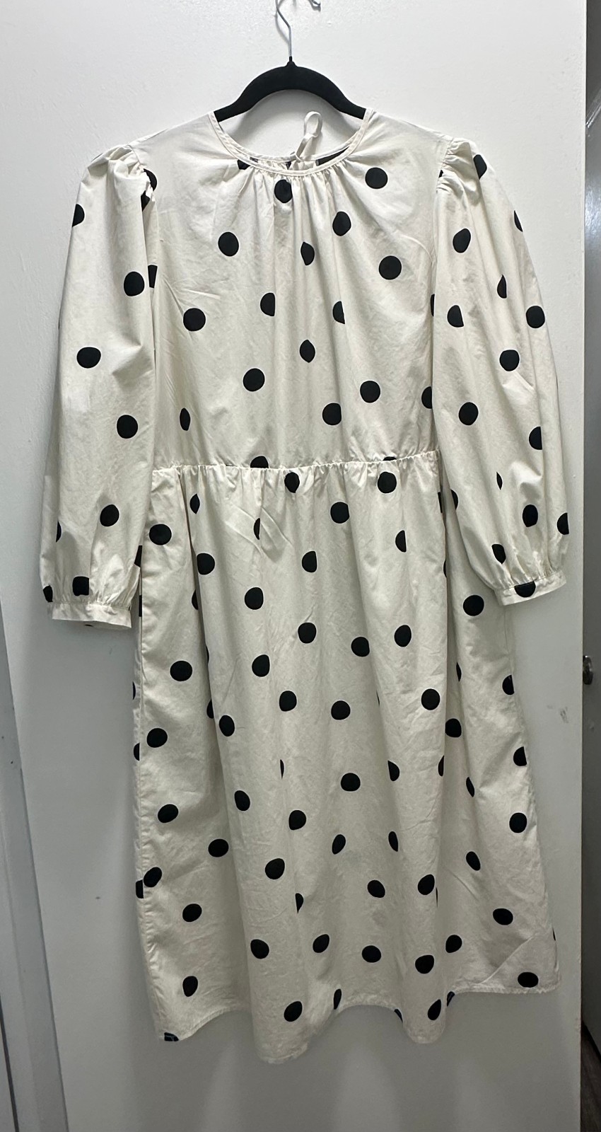 Who What Wear Polka Dot Tie Back Midi Dress Cotton Balloon Sleeve size L