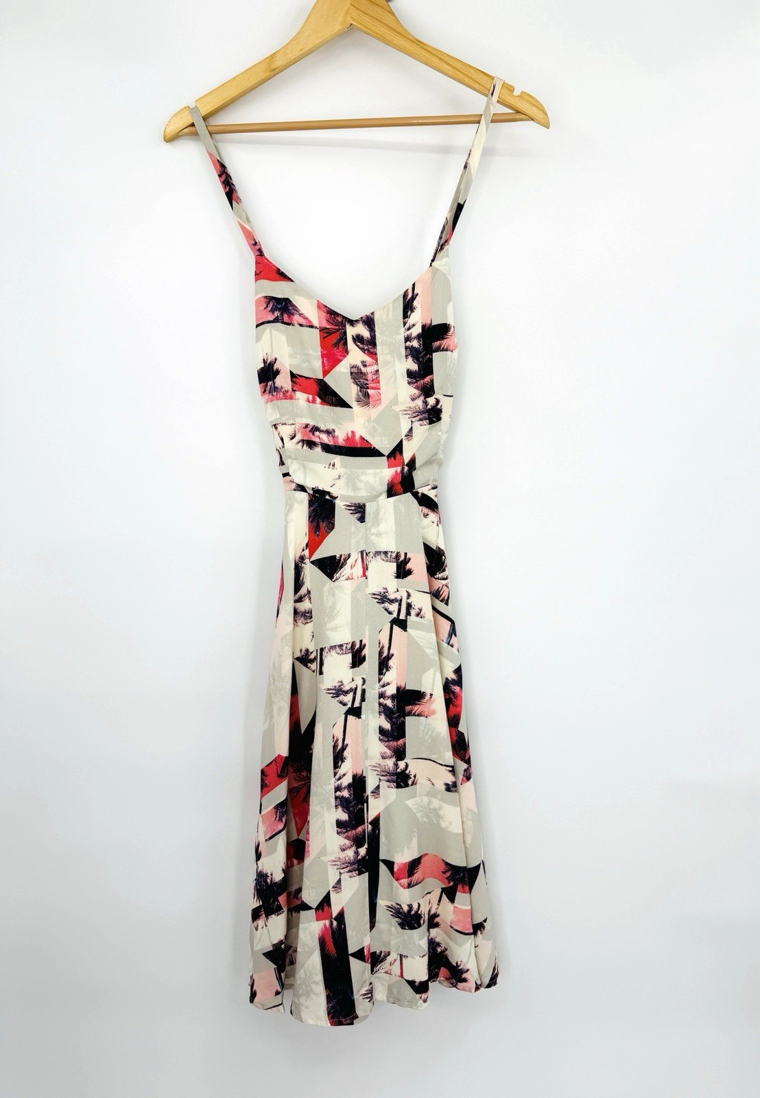 NWT 1. State A-Line Sundress Tropical Palm Spaghetti Strap Peekaboo Sides Sz XS