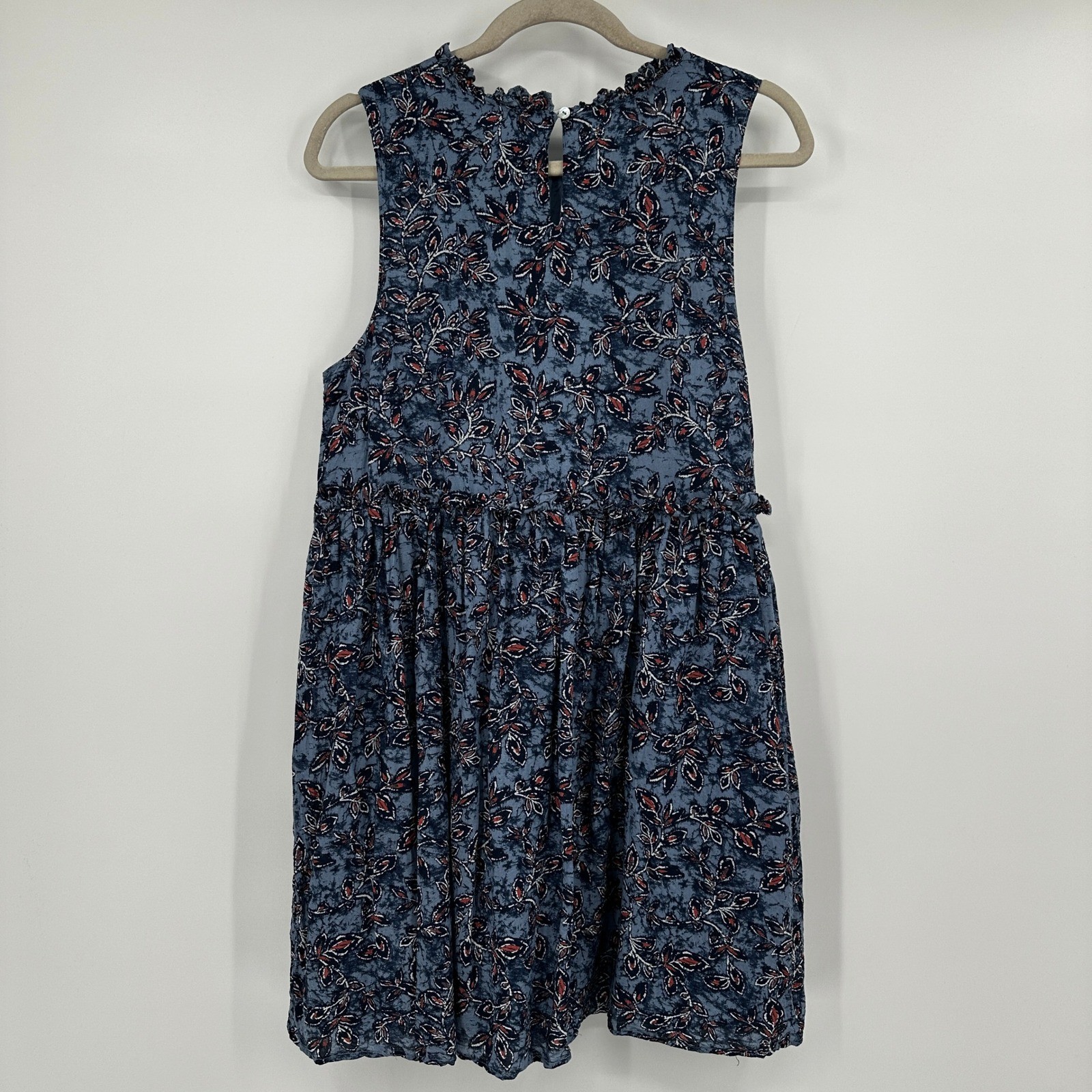 Lucky Brand Blue Floral Ruffle Neck Sleeveless Babydoll Mini Dress Large Cottage