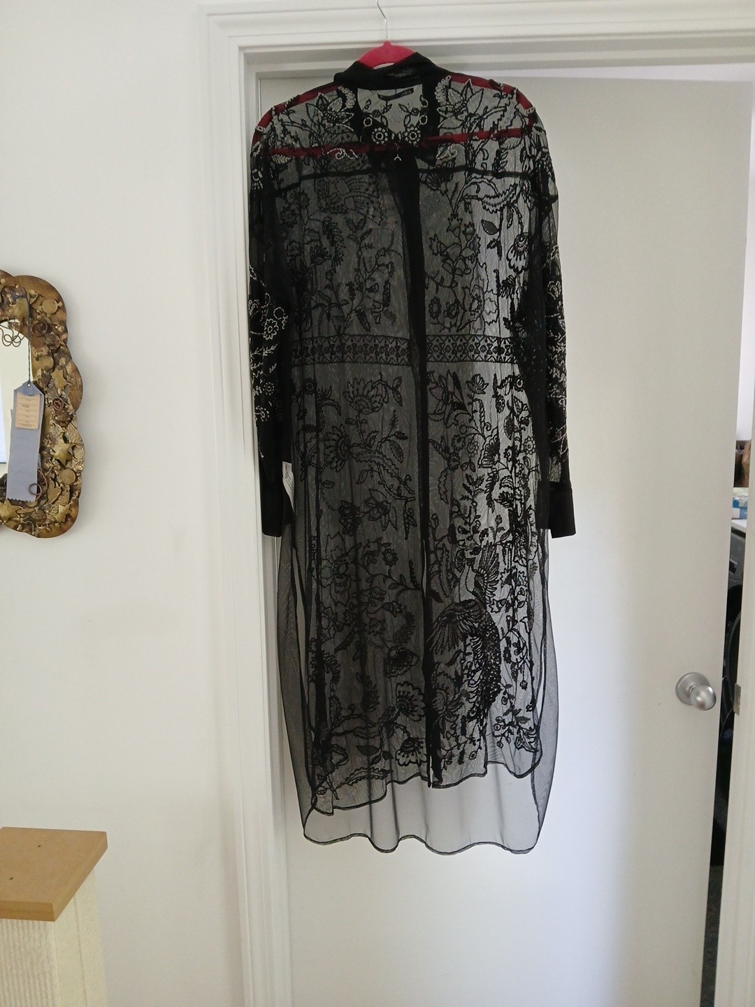 Zara NWT Black Semi-Sheer Embroidered Button Down Long Shirt Dress Overshirt XL
