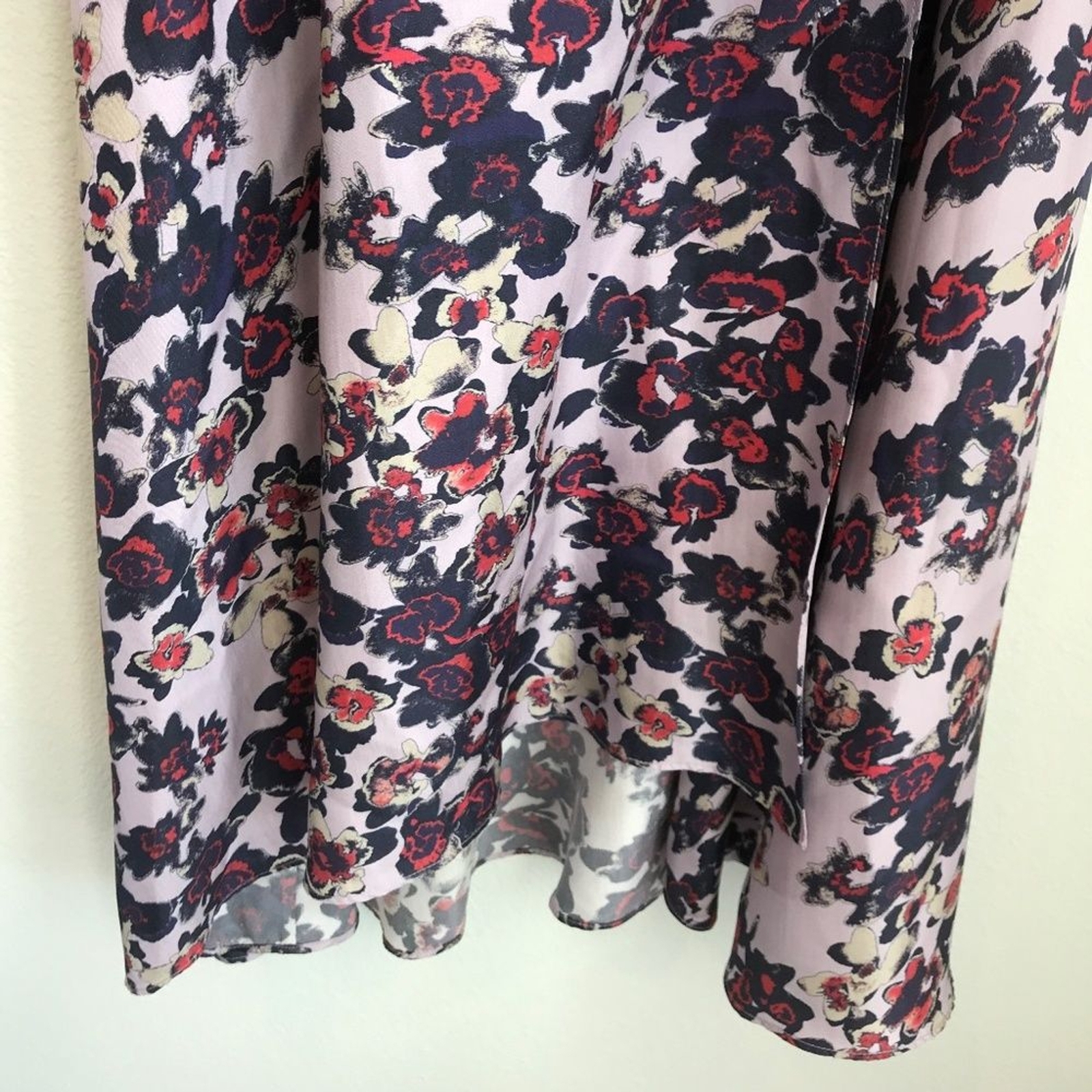Whistles Silk Floral Print Midi Wrap V-Neck Dress 8 Purple Red Bracelet Sleeve