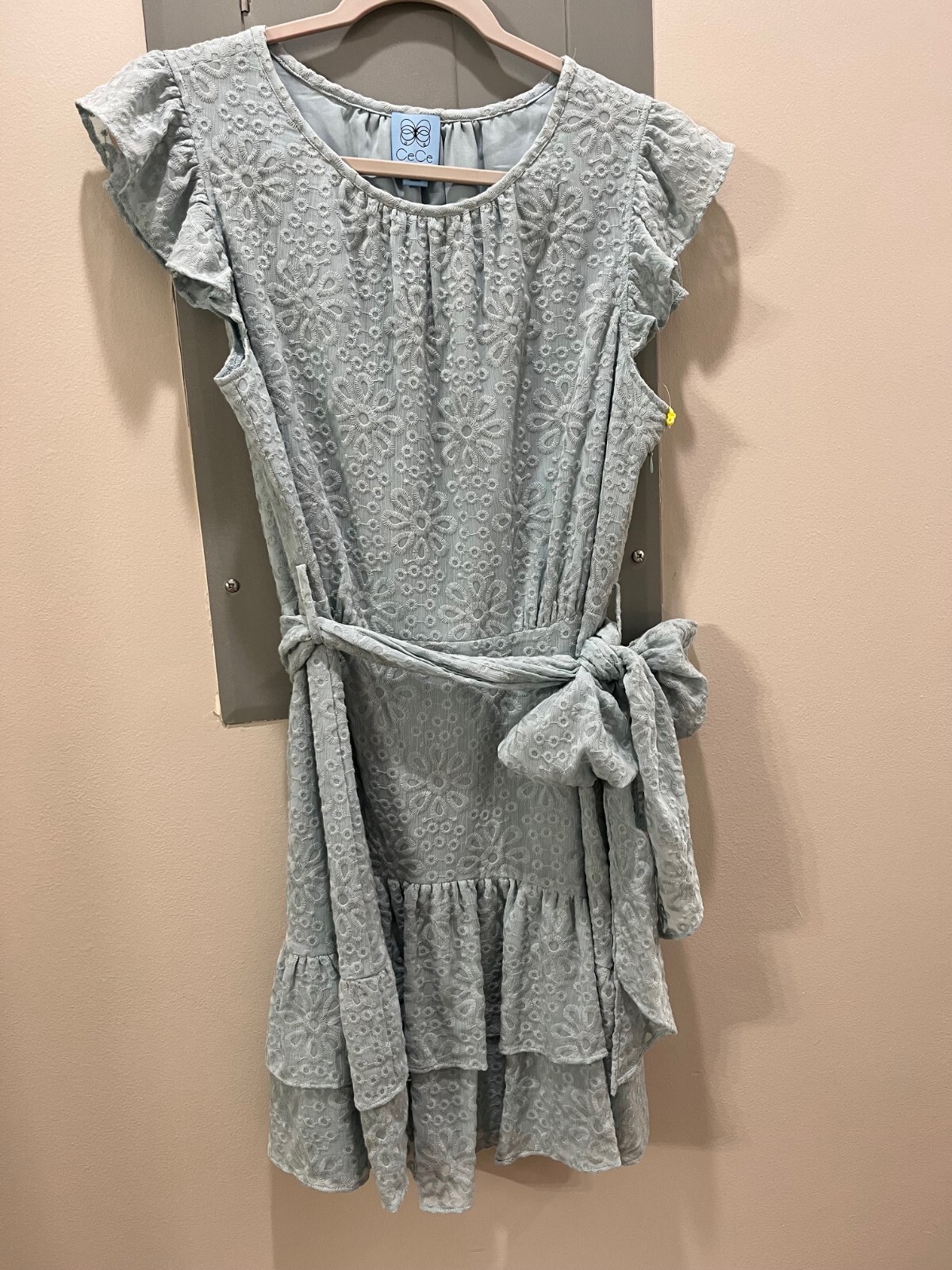 CeCe Chic Aqua Dusk Patterned Ruffle Dress, Size 10, light romantic style