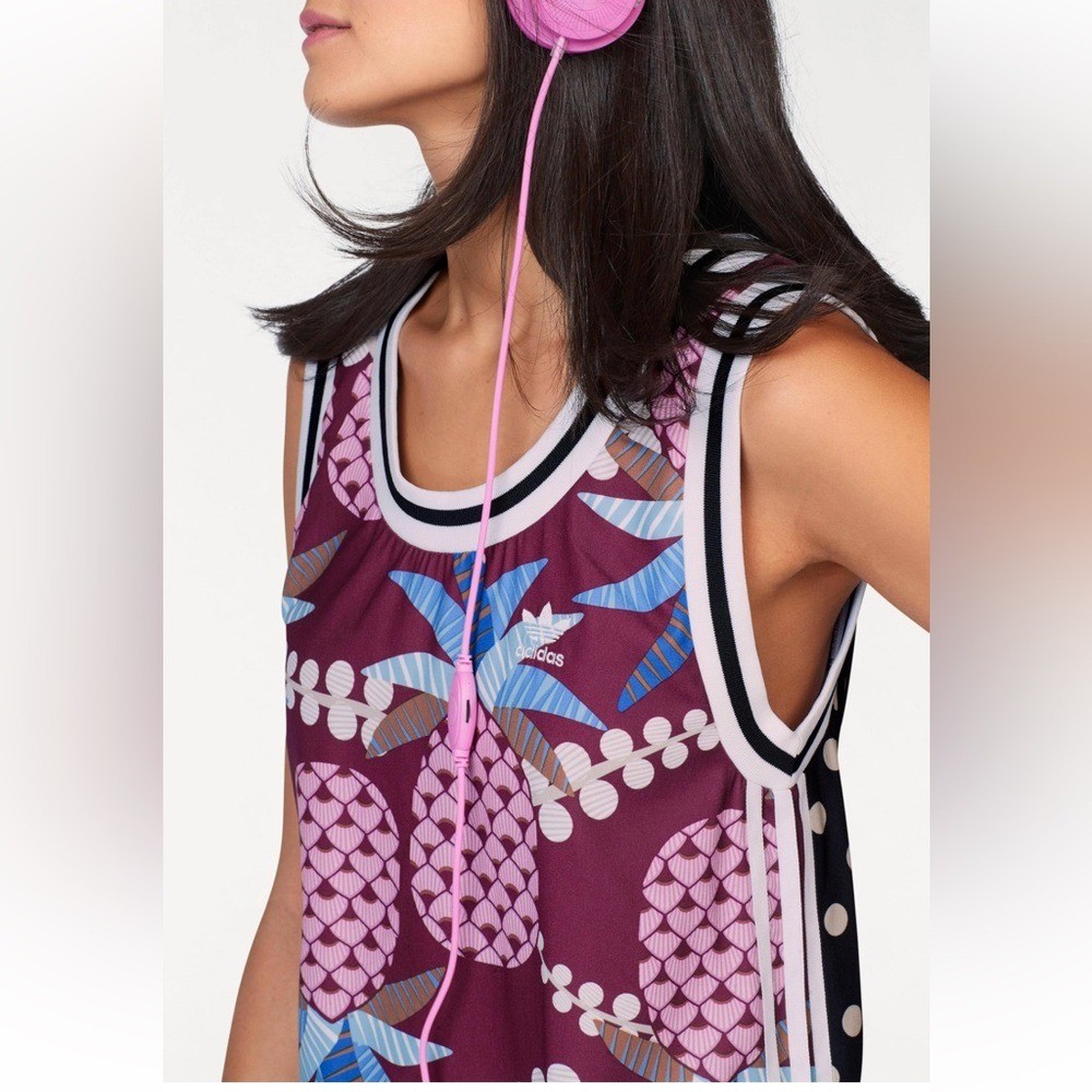 ADIDAS/FARM RIO COLLAB PINEAPPLE POLKA DOTS ATHLEISURE TROPICAL TANK DRESS