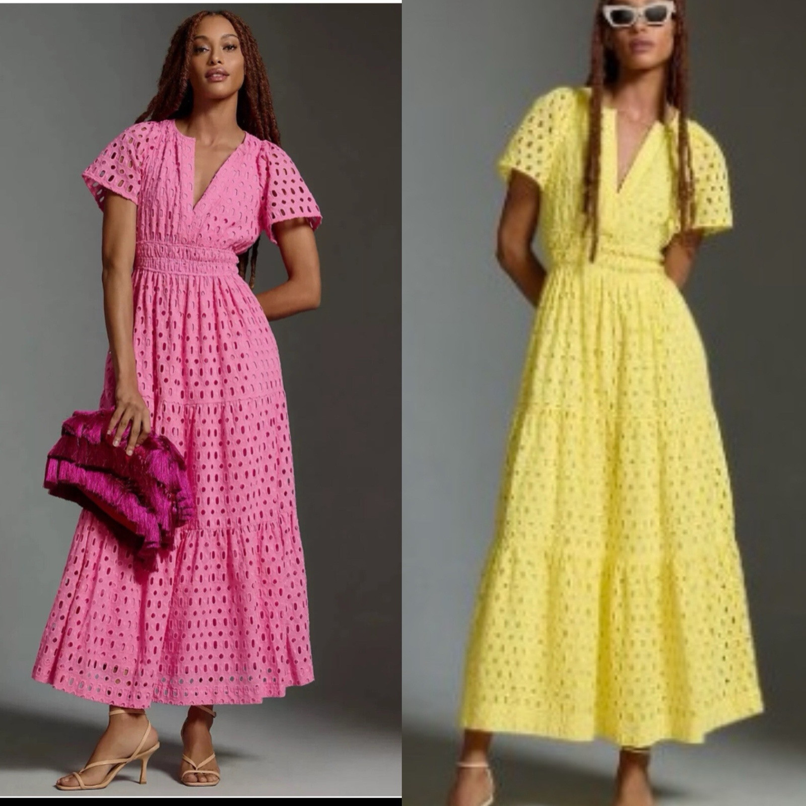 NWT Anthropologie Somerset Maxi Dress Eyelet Brown White Blue Yellow Pink