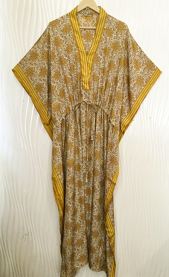 Silk White Kaftan / Handmade Flowy Maxi Dress / Resort Wear Outfit MFN1089