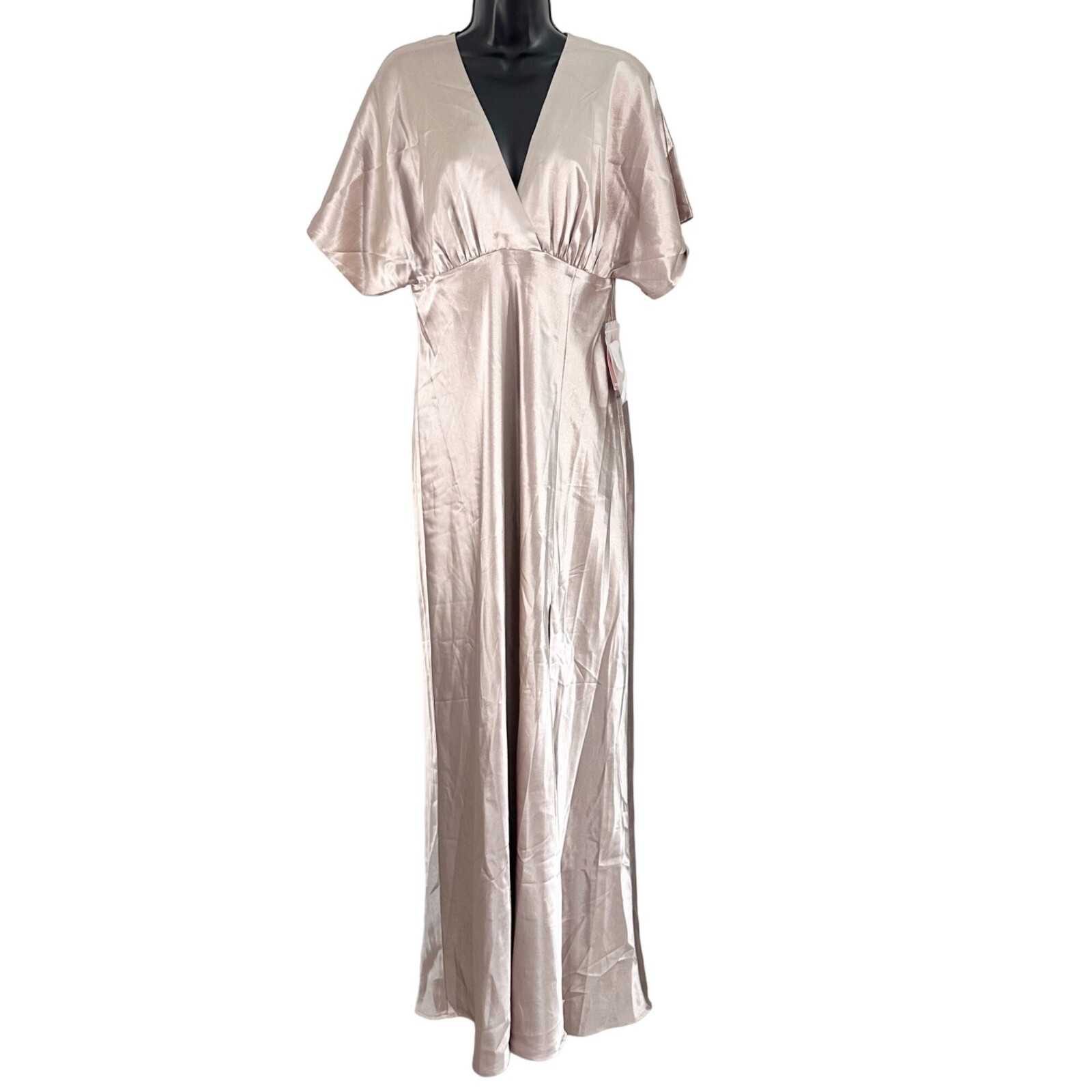 Birdy Grey Jesse Kimono Shiny Satin Flutter Sleeve Bridesmaid Dress Taupe Medium