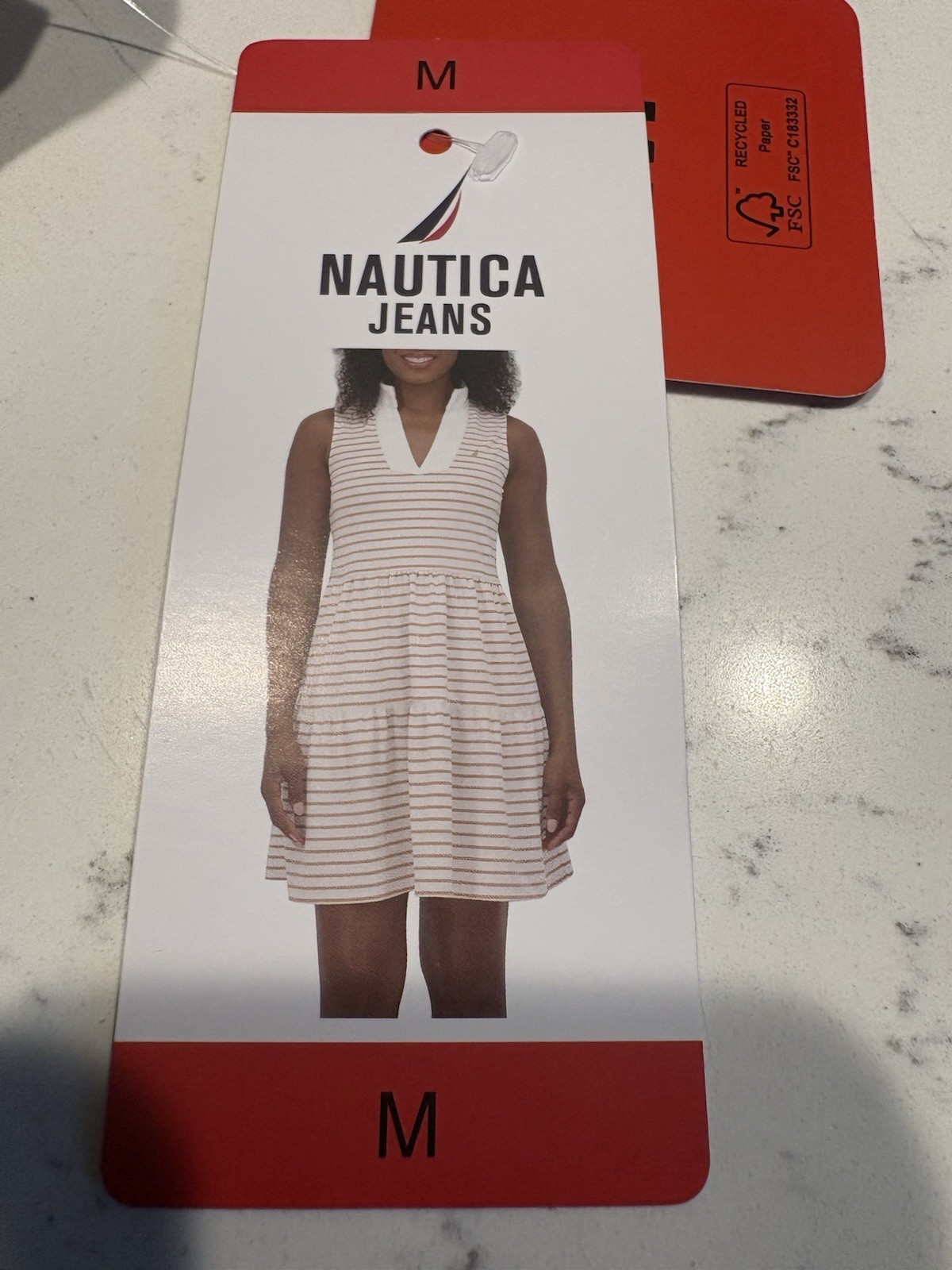 Nautica Jeans Women’s Tiered Dress Almond & Ivory Size Medium