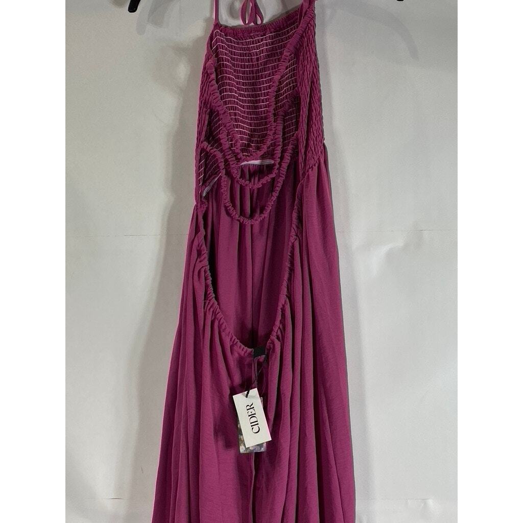 CIDER Women’s Violet Solid Shirred Smocked Bodice Halter Maxi Dress SZ M(US6)