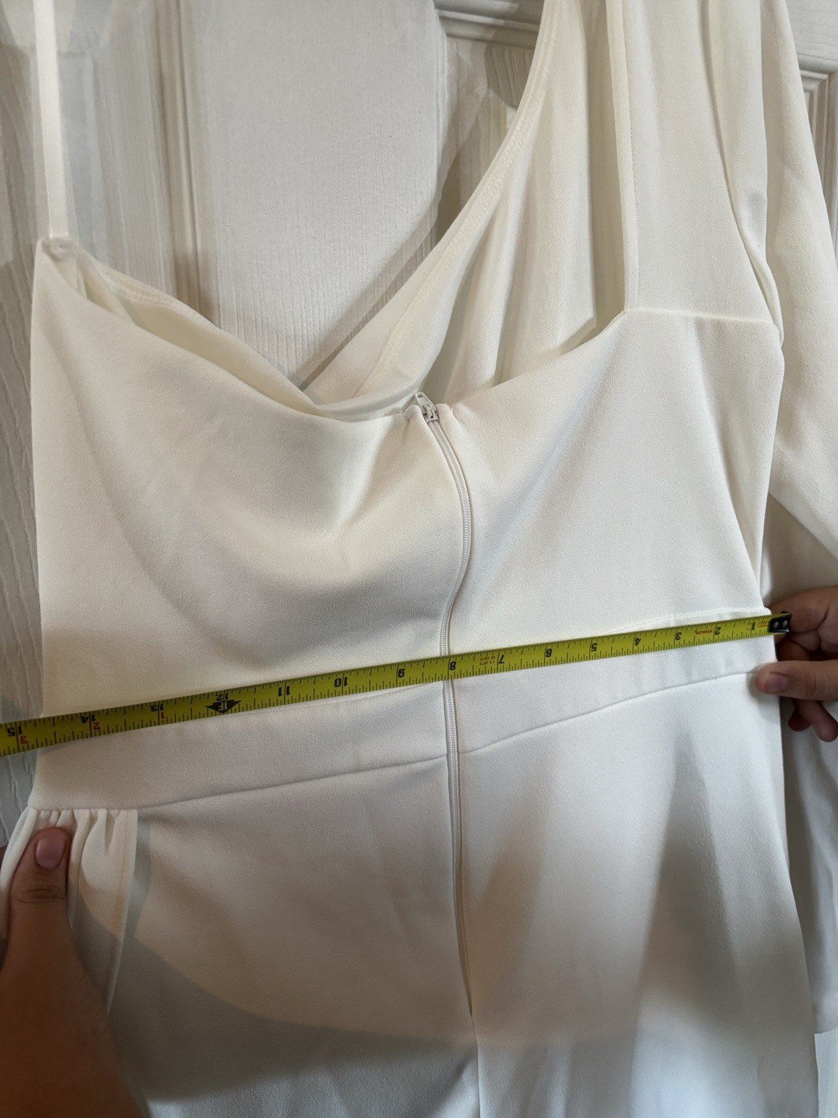 White Solid Cowl Neck Long Sleeve Long Dress Zip Closure Regular Size Type