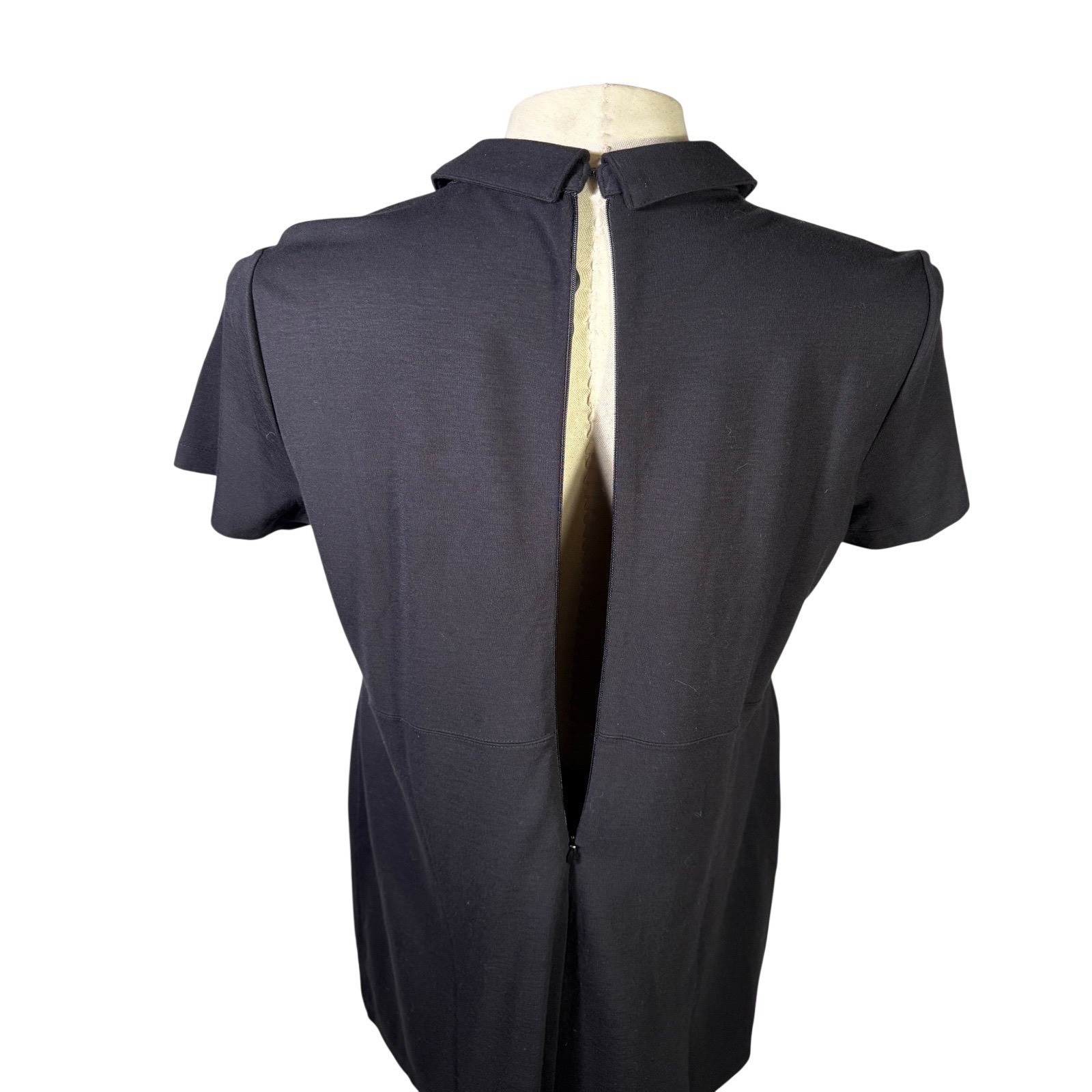 LOFT Black Collared Short Sleeve Pocket Shift Dress Gold Crest Buttons XLP FA23