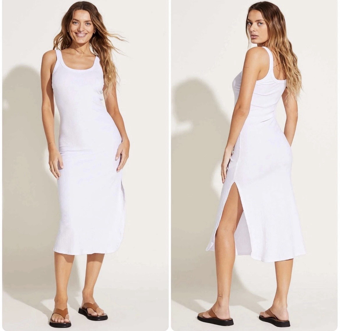 Vitamin A Womens White West Organic Cotton Rib Coastal Minimalist Tank Dress L