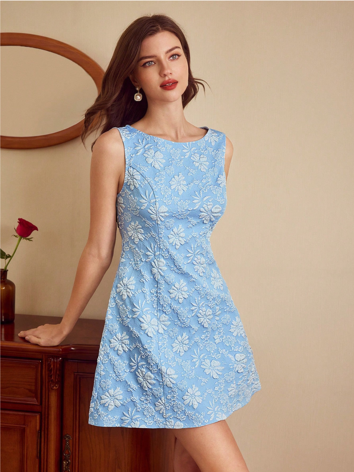 Vintamour Vintage Elegant Vacation Jacquard Mini Sleeveless Dress Sz XS S M L XL