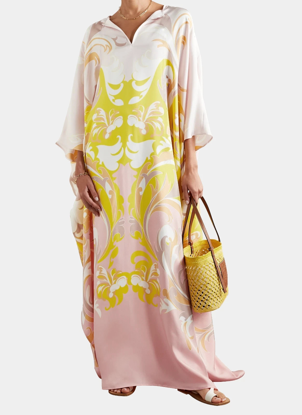 Luxury Soft Satin Silk Kaftan, women’s African Casual Printed Kaftan J5623