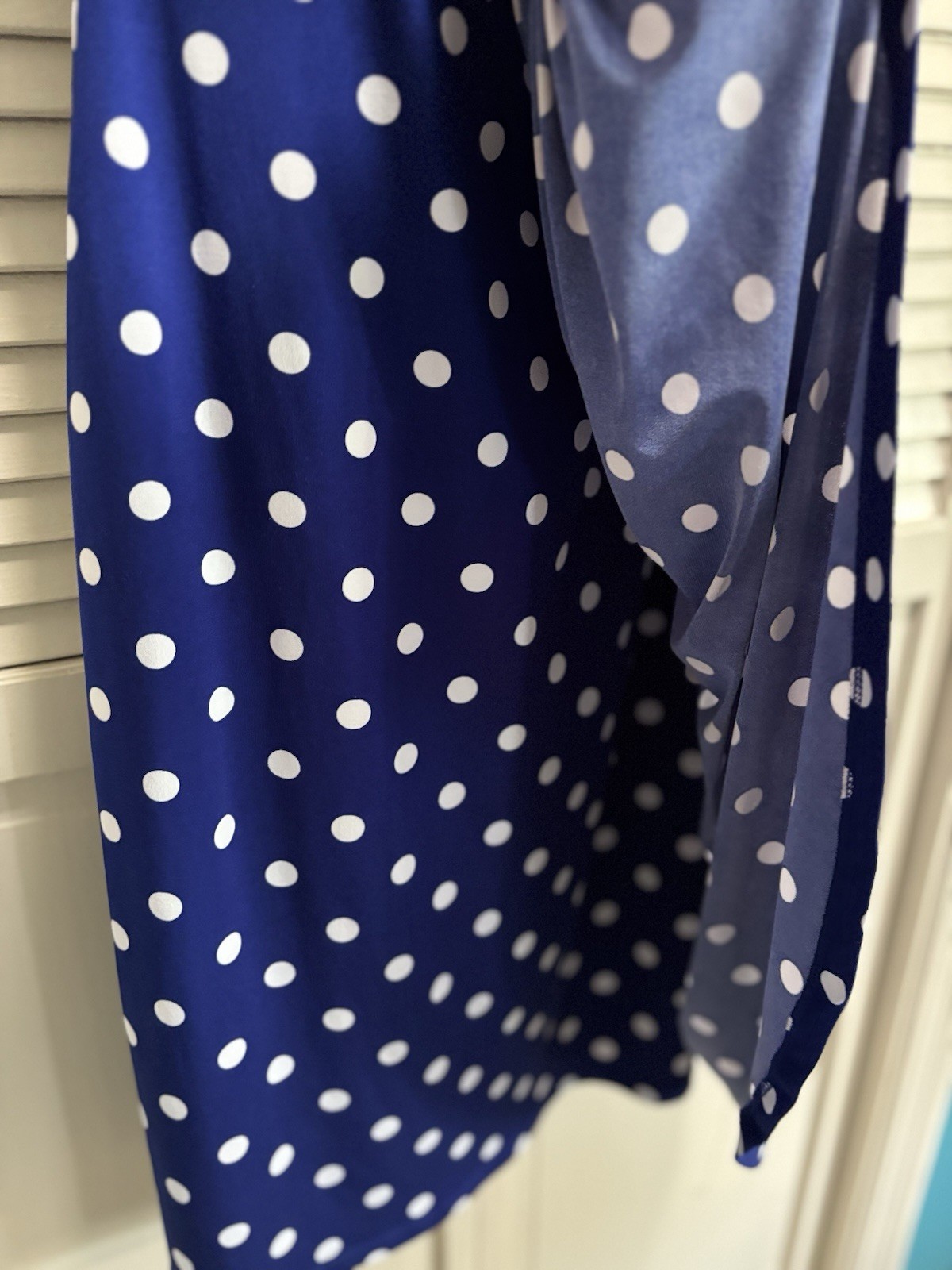 Connected Blue/White Polka Dot Midi Dress Size 14 Straps Gathered Wrap Skirt