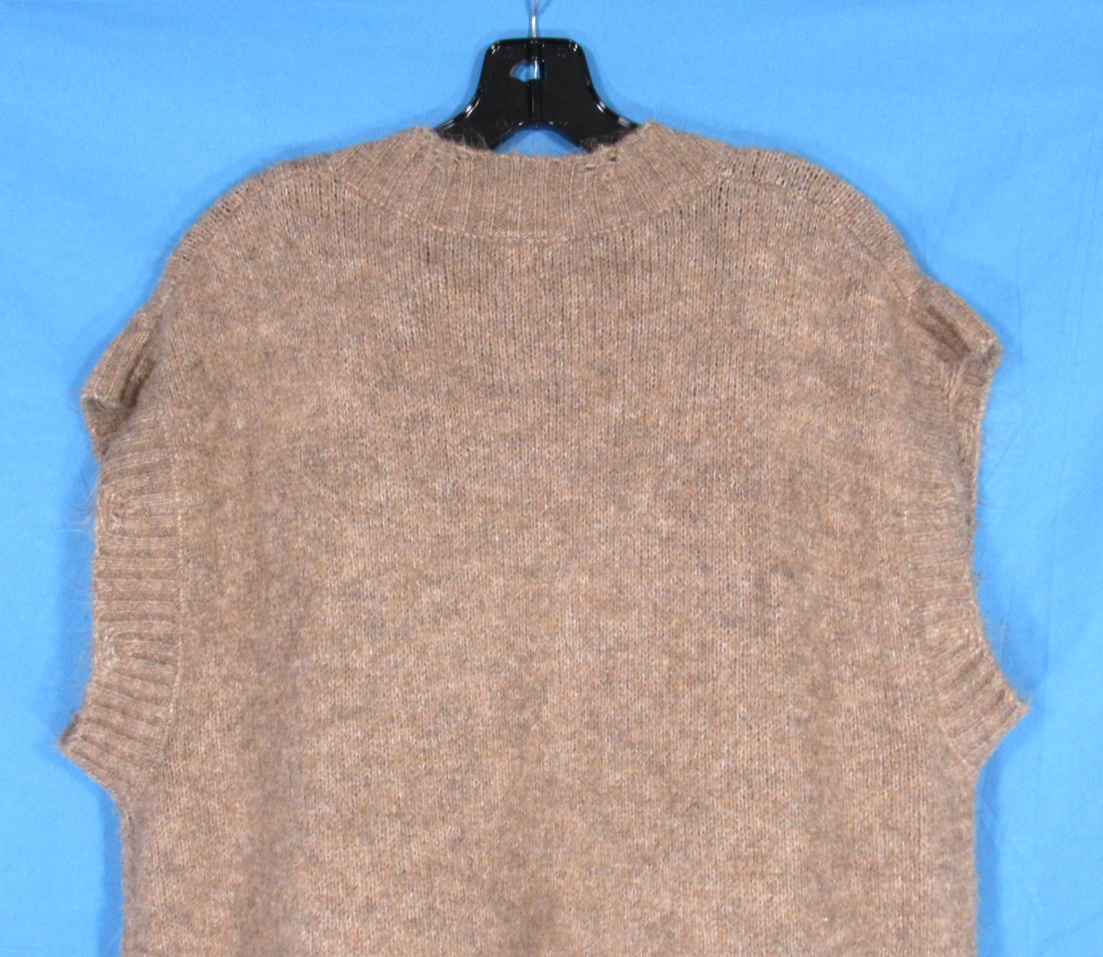 EASEL Brown SLEEVELESS V-Neck DISTRESSED TRIM Shift Midi SWEATER DRESS Sz L