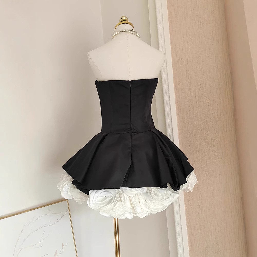 French Hepburn Style Black And White Contrast Color Three-dimensional Flower Wai