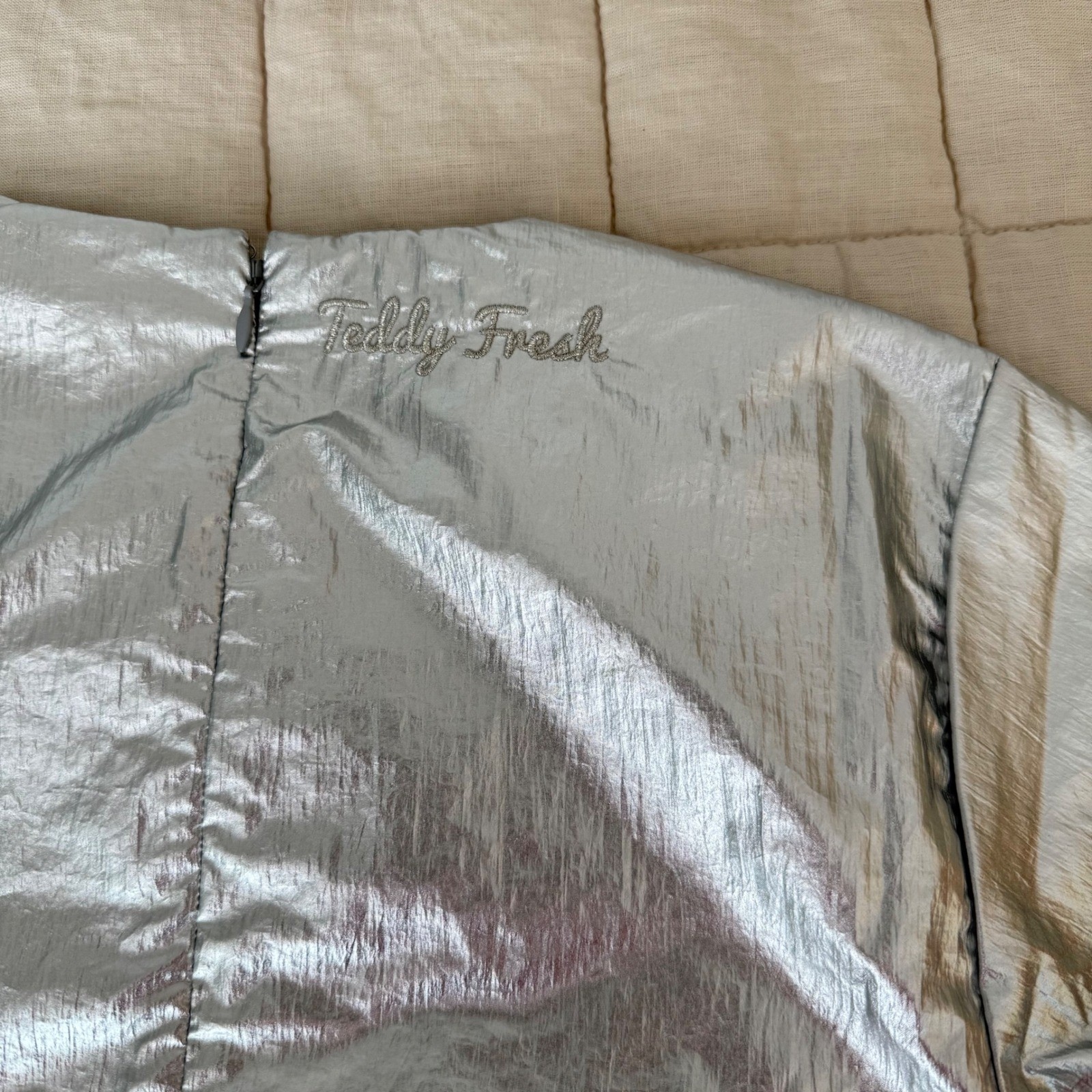 Teddy Fresh Silver Linings Prom Dress Metallic Foil Tiered Mini size Small