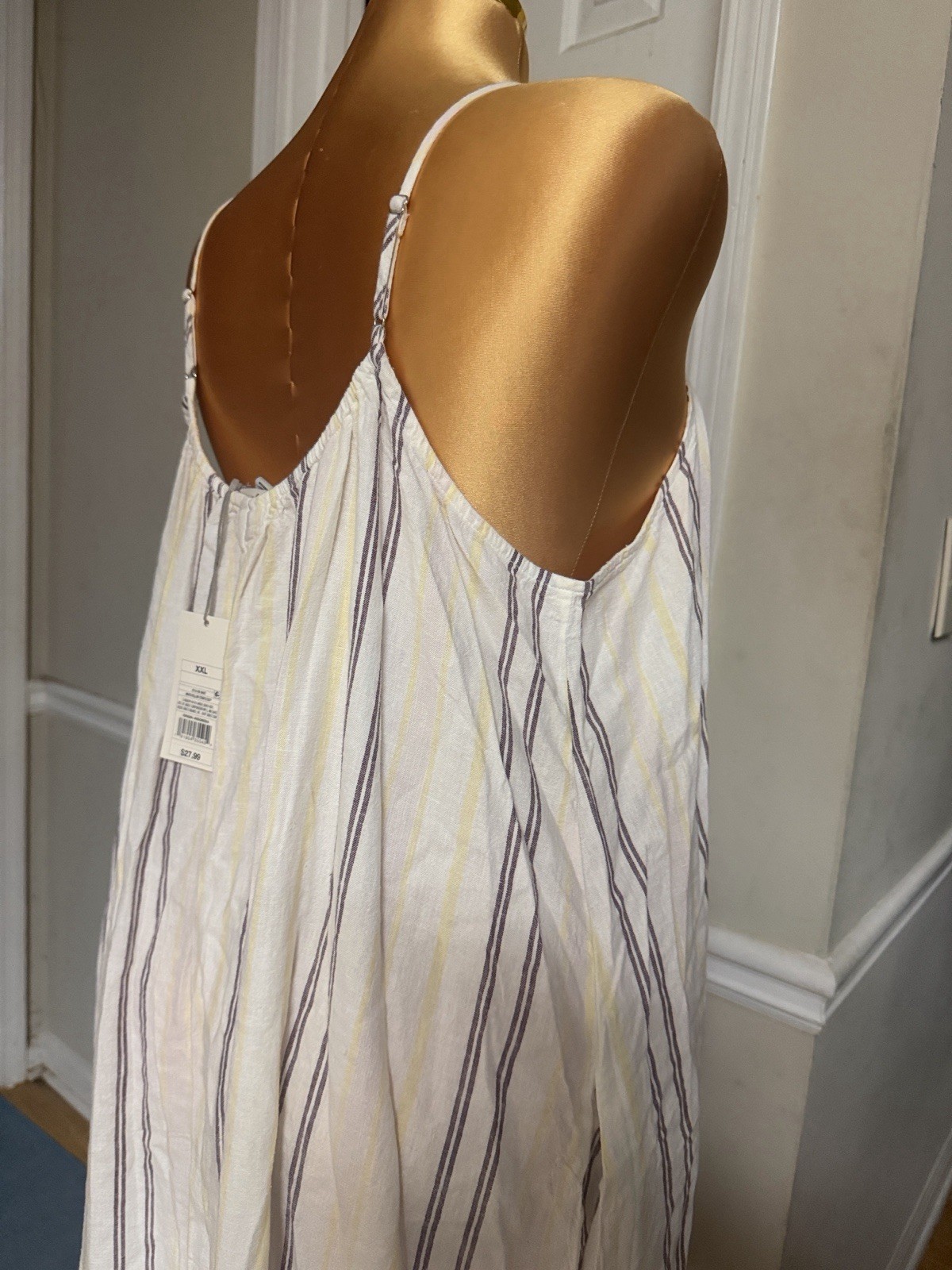 A New Day White Yellow Purple Striped Maxi Sundress Adjustable Scoop Neck XXL