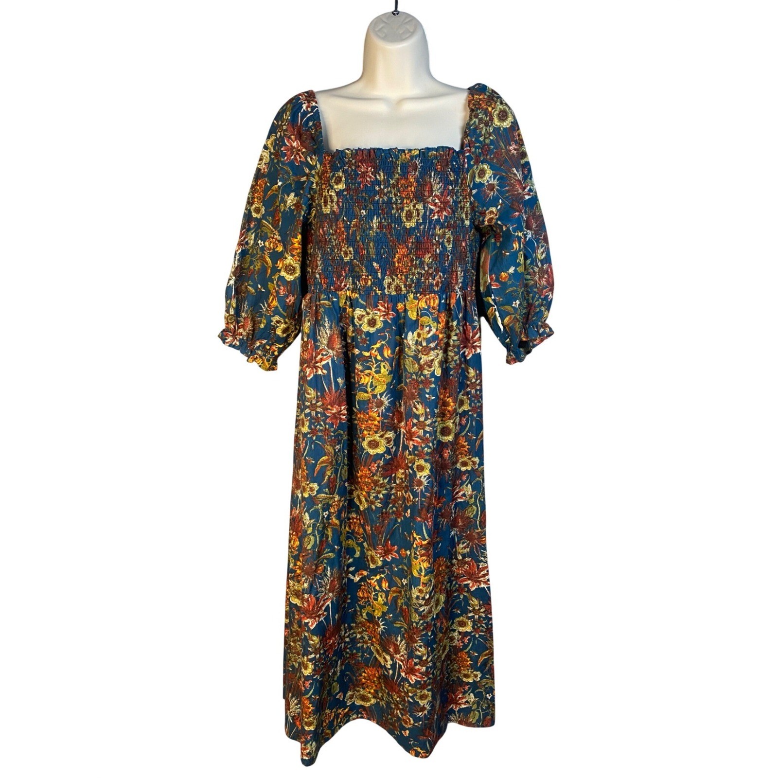 J Gee Floral Smocked Midi Dress PXL Smocked Puff Sleeve Cottage Boho Romantic