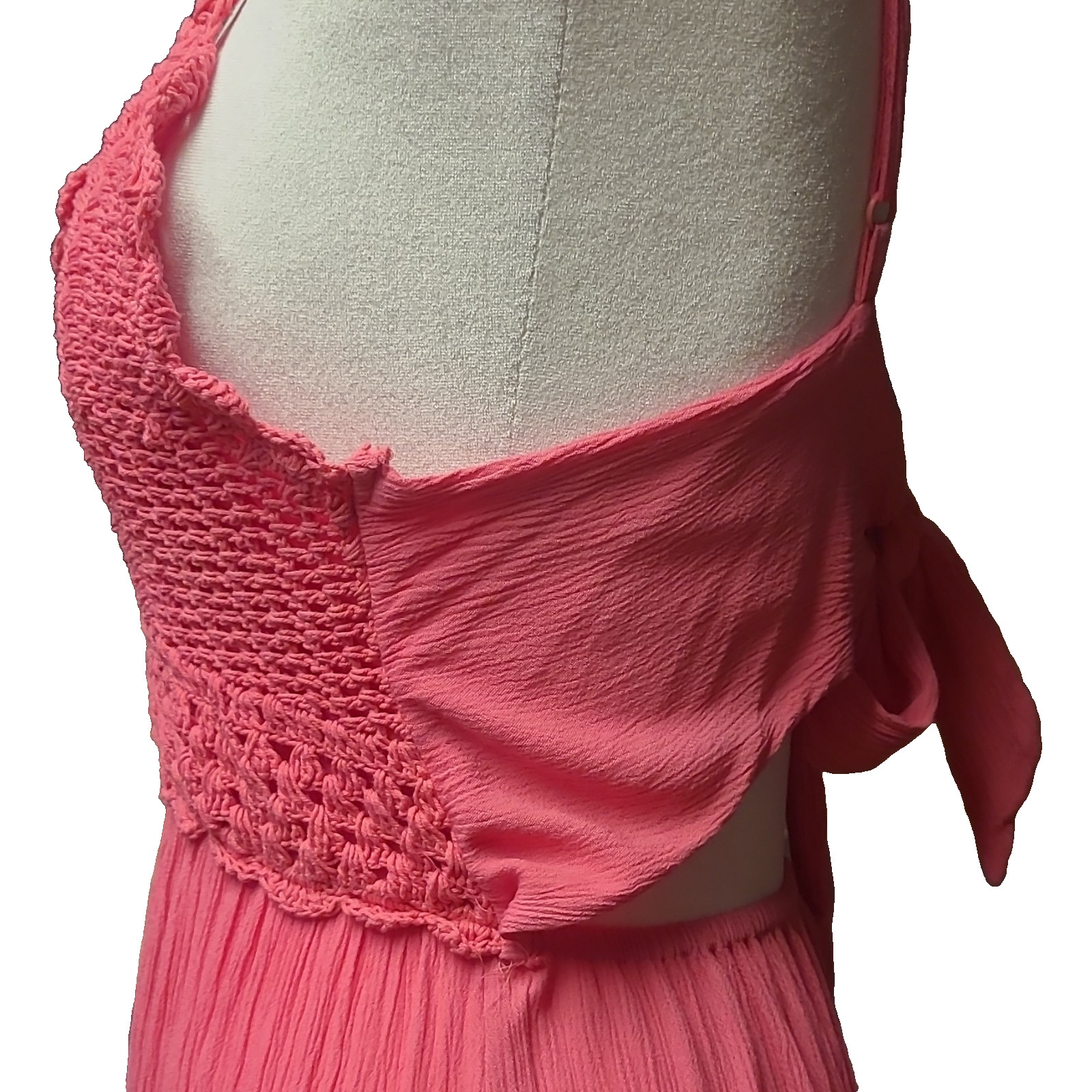 Charlotte Russe Boho Pink Crochet Pleated Strappy Maxi Style Sun Dress Size S