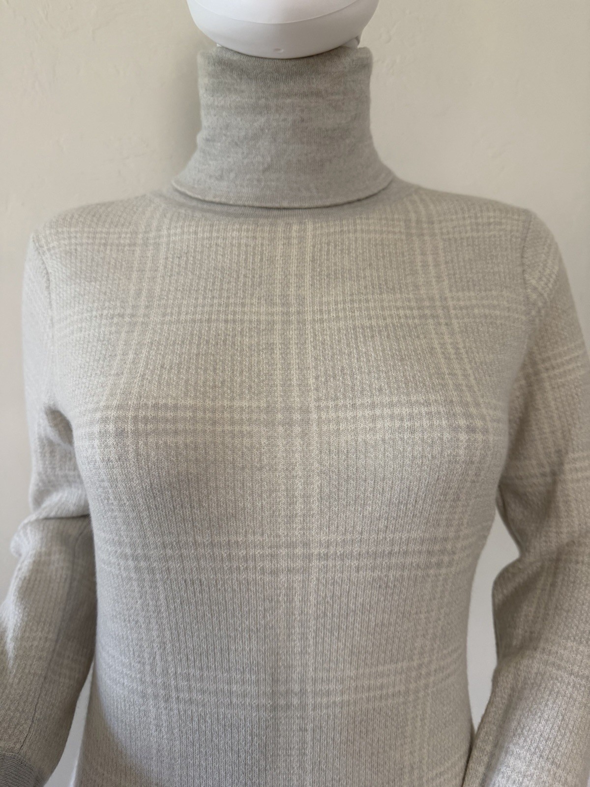 Peter Millar Plaid 100% Merino Wool Turtleneck Sweater Dress Gray& white US S