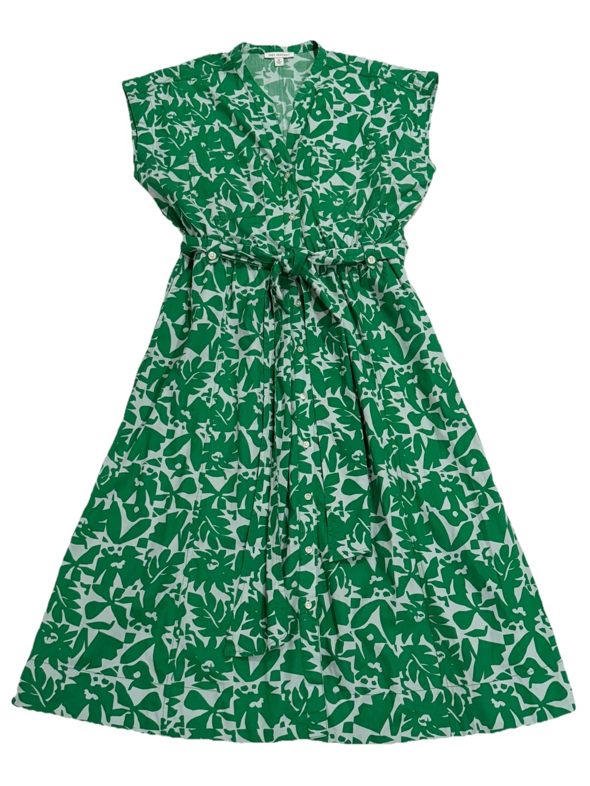 Free Assembly Belted Utility Cotton Midi Shirt Dress Green Button Up Sz M