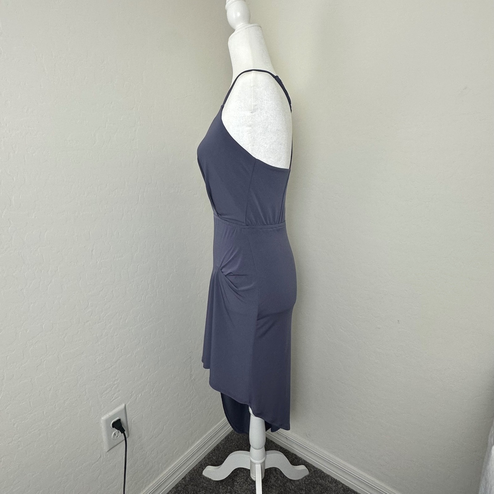 BCBGeneration XXS Vapor Asymmetrical Cocktail Dress V Neck Draped Midi