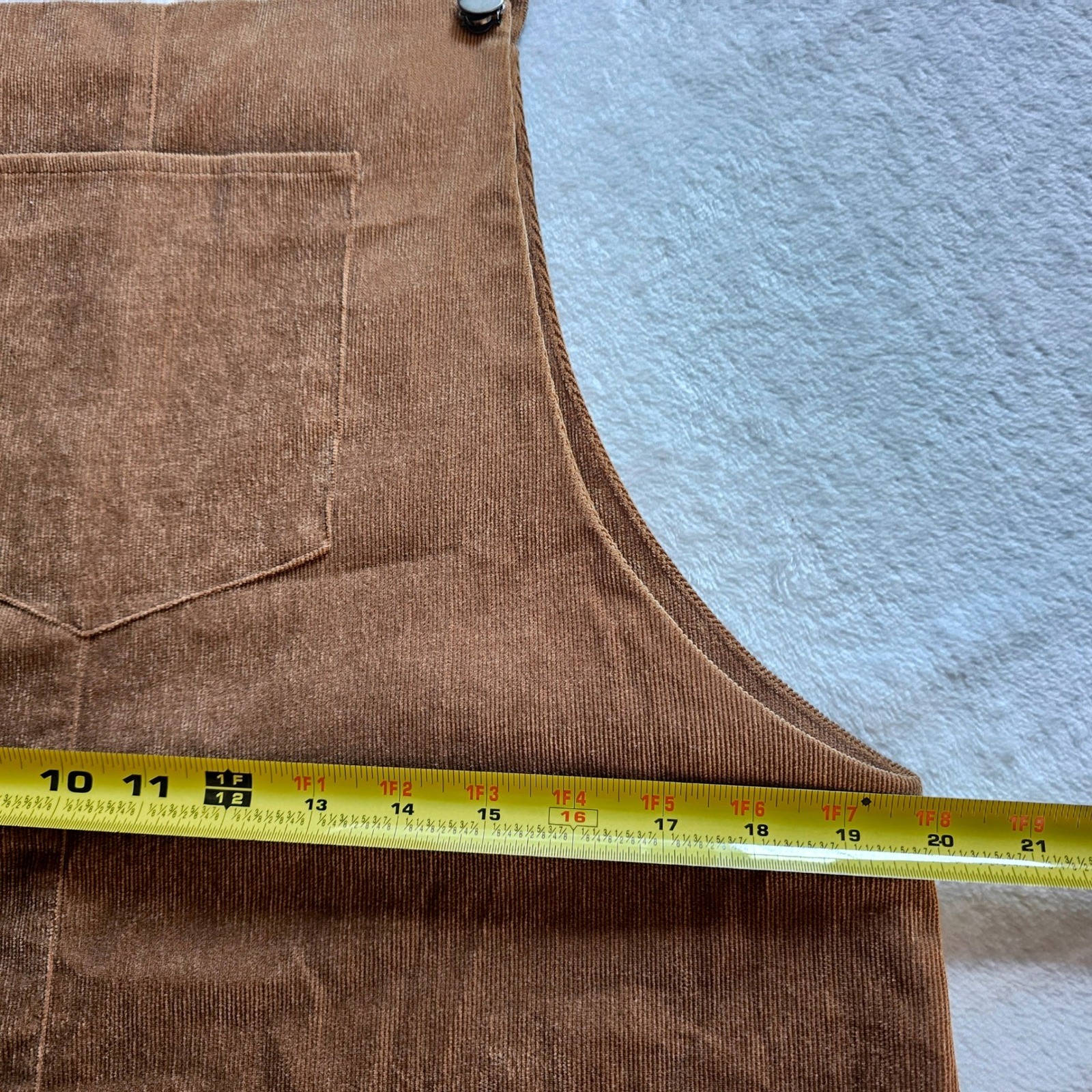 Everly Brown Corduroy Pinafore Overall Dress Large Camel Tan A-Line Bib Front
