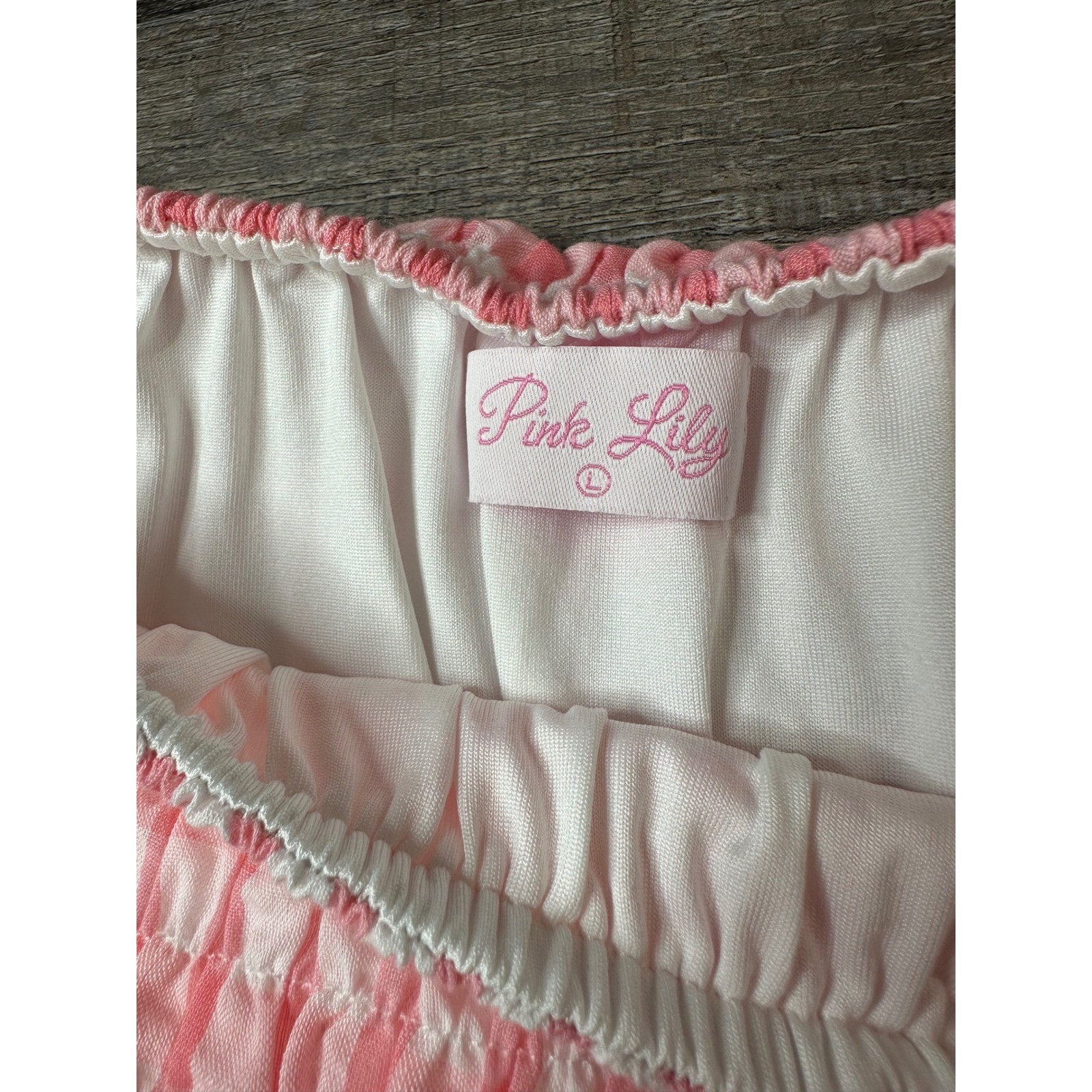 Pink Lily Gingham Smocked Pink Mini Dress Short Puff Sleeve Ruffle Hem Womens L