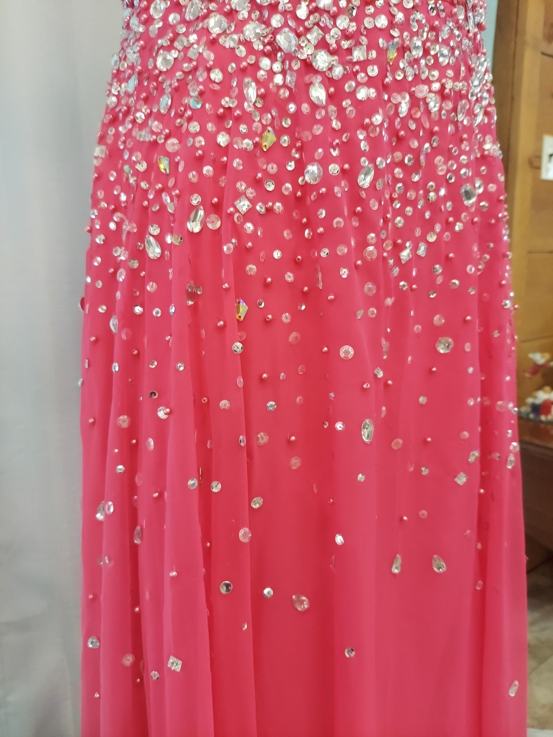 **Morilee Sz20 Fushia Pink Dropgem Design Strap Option Prom Dress**gem Sequin**