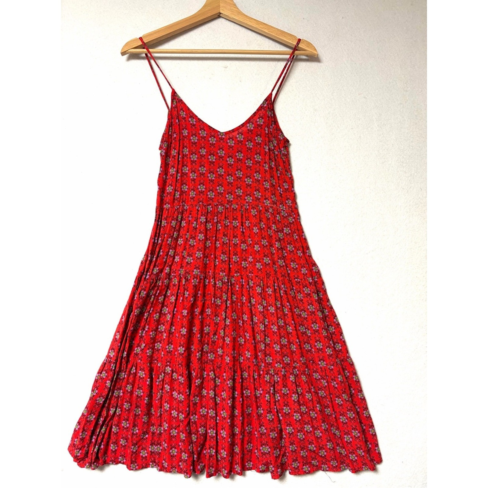 Live Happy by Natural Life Red Boho Floral Tiered Swing Sundress Size XS/S