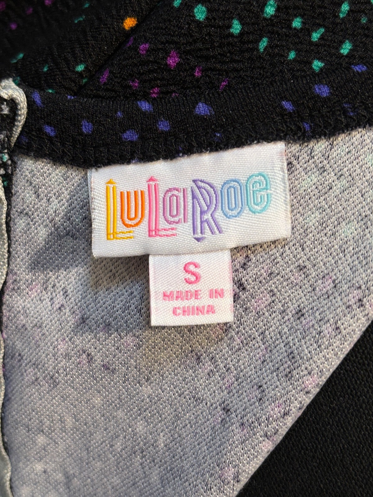 LuLaRoe Amelia Dress Small S Black Rainbow Dash Pleated Pockets Zip Polyester