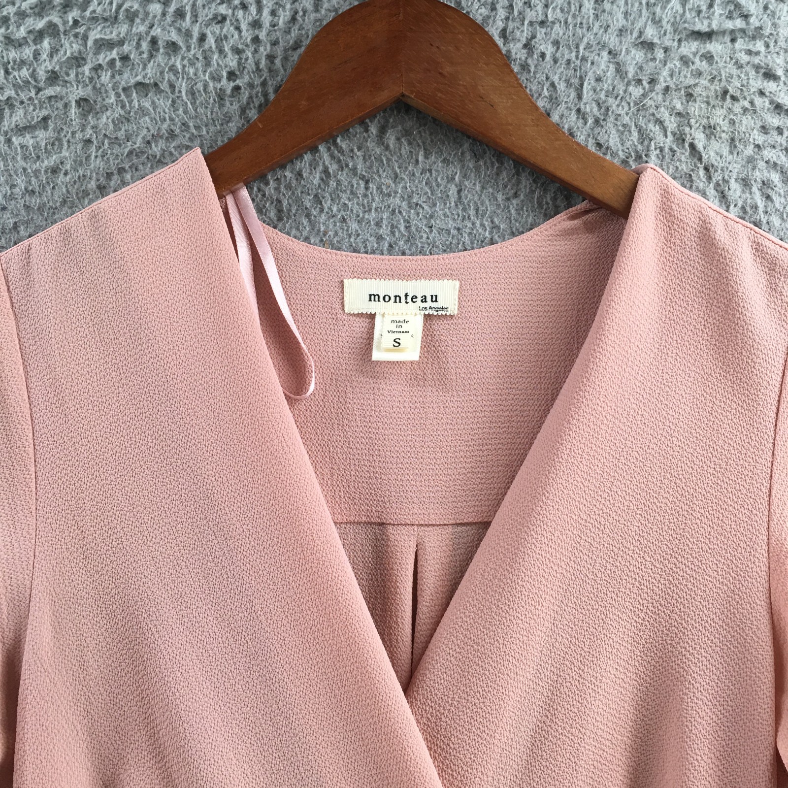 Monteau Fit & Flare Wrap Dress Womens Small Pink Short Sleeve Tie Waist Casual