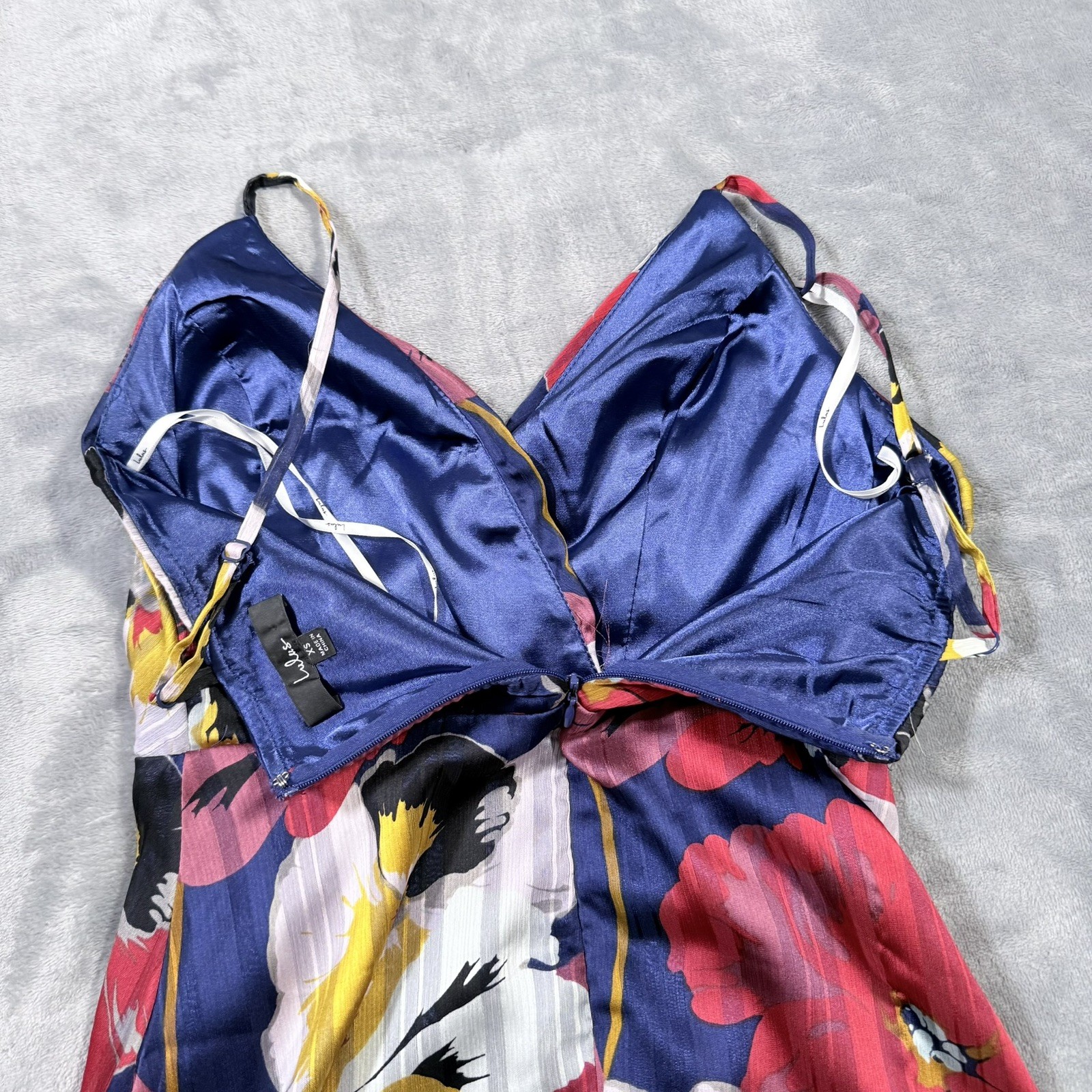 Lulus All About Love Royal Blue Floral Print Midi Dress SZ XS Cocktail Slit Sexy